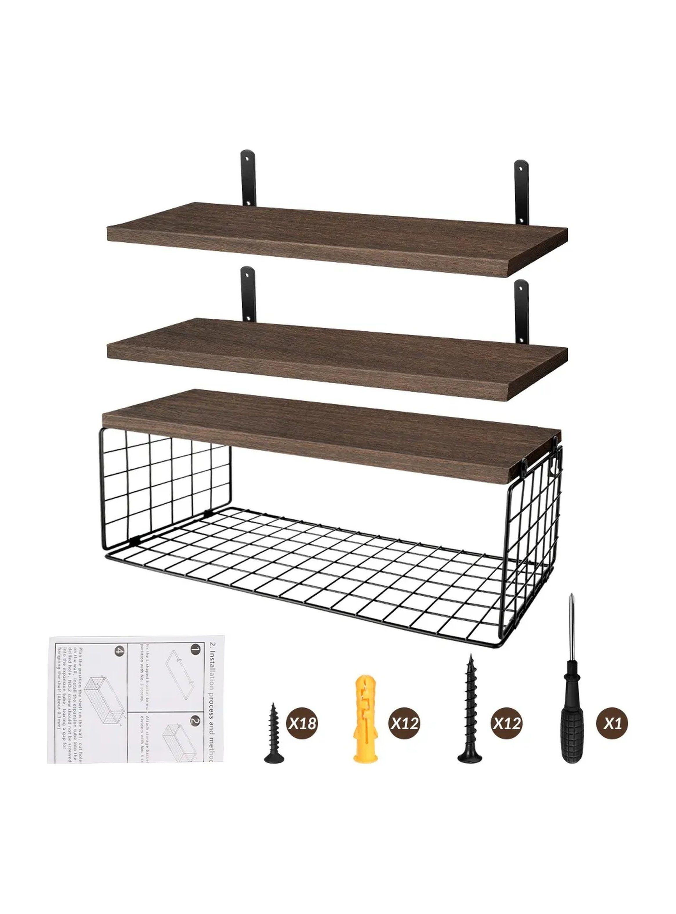 Estantería de Pared con Canasta de Metal 40 cm Madera y Metal-7