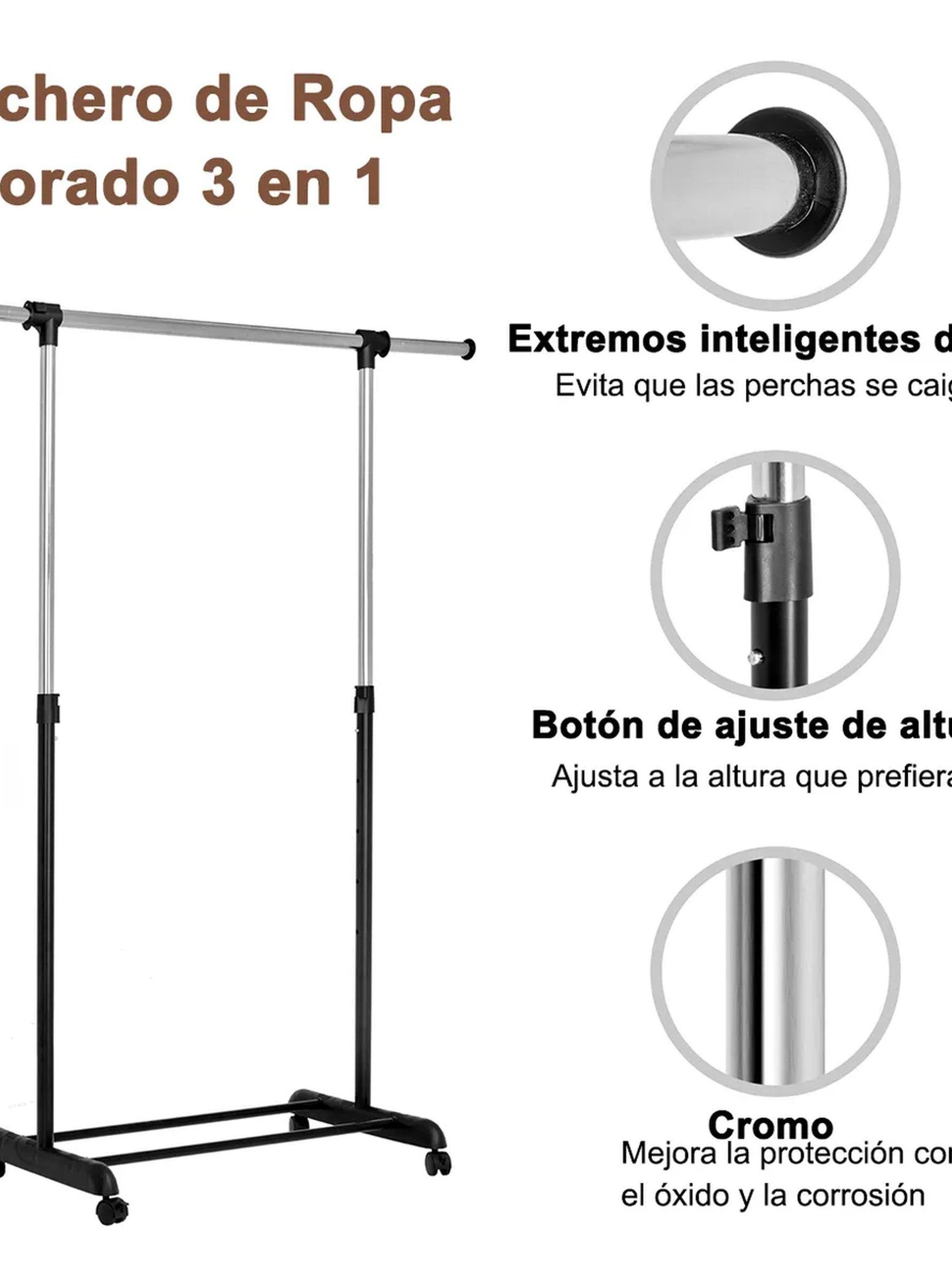 Perchero de Ropa Ajustable con Ruedas de Metal Negro-1
