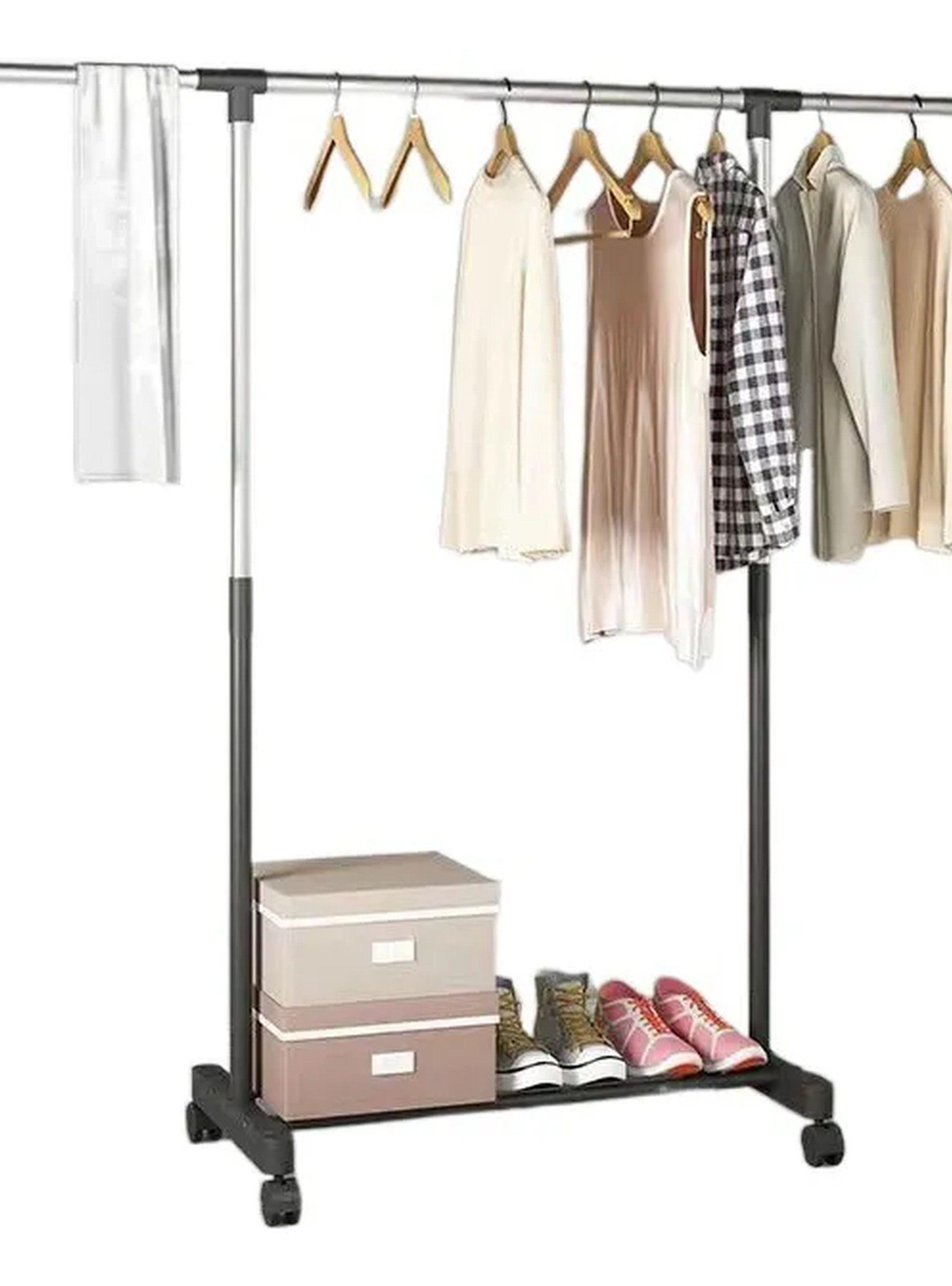 Perchero de Ropa Ajustable con Ruedas de Metal Negro-2