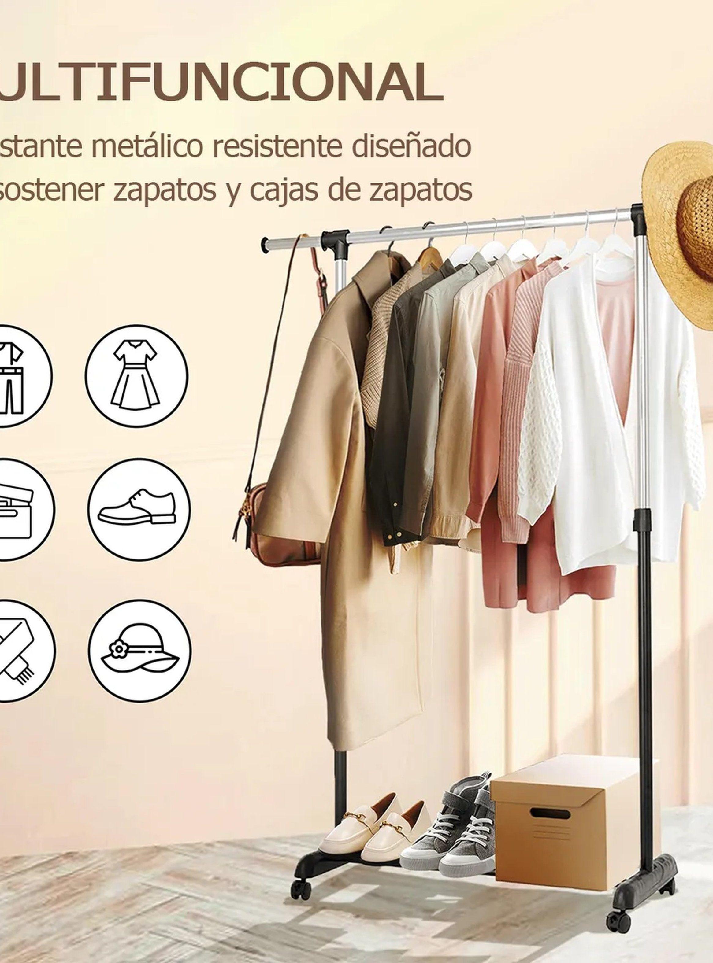 Perchero de Ropa Ajustable con Ruedas de Metal Negro-3