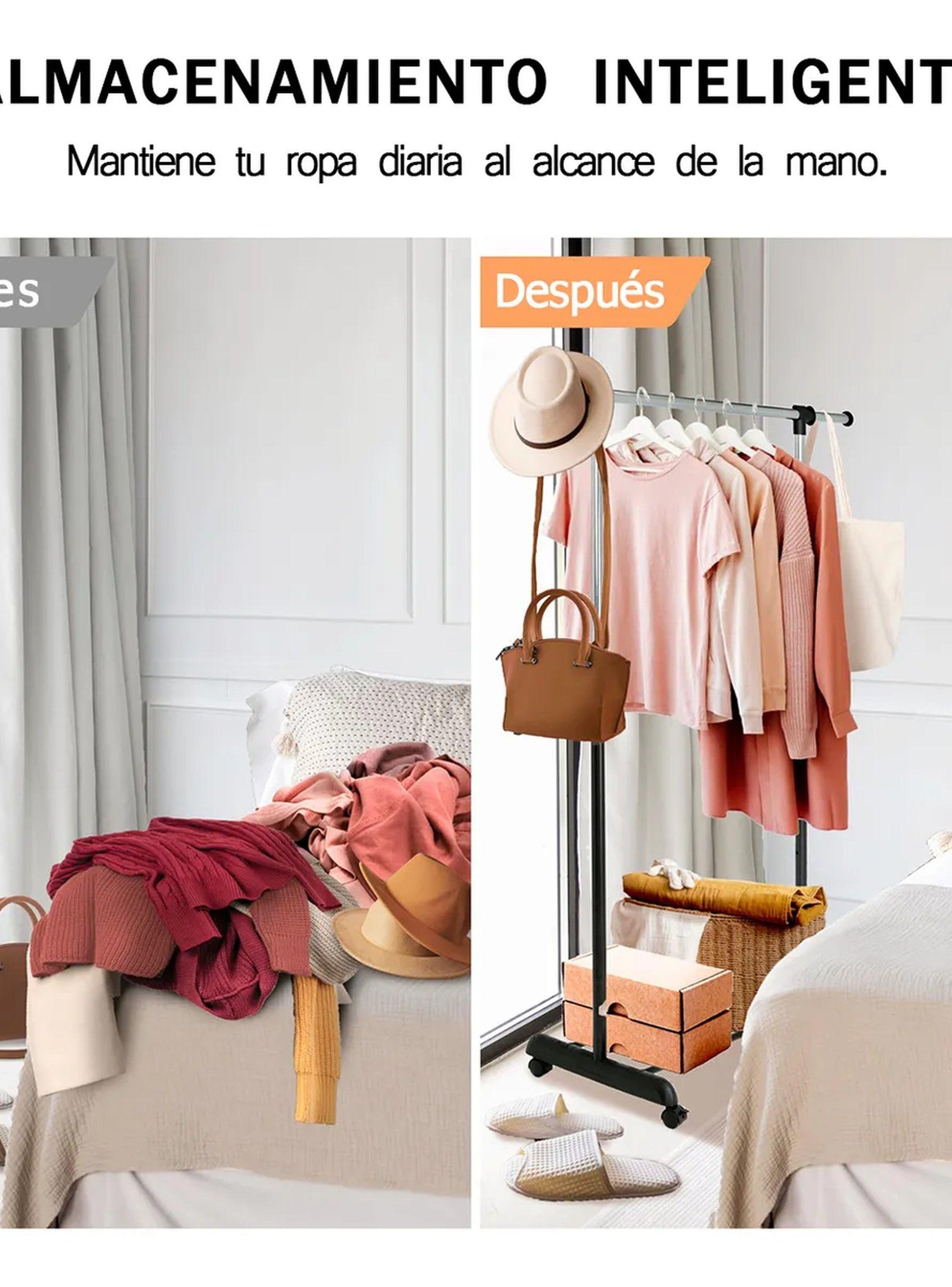 Perchero de Ropa Ajustable con Ruedas de Metal Negro-5