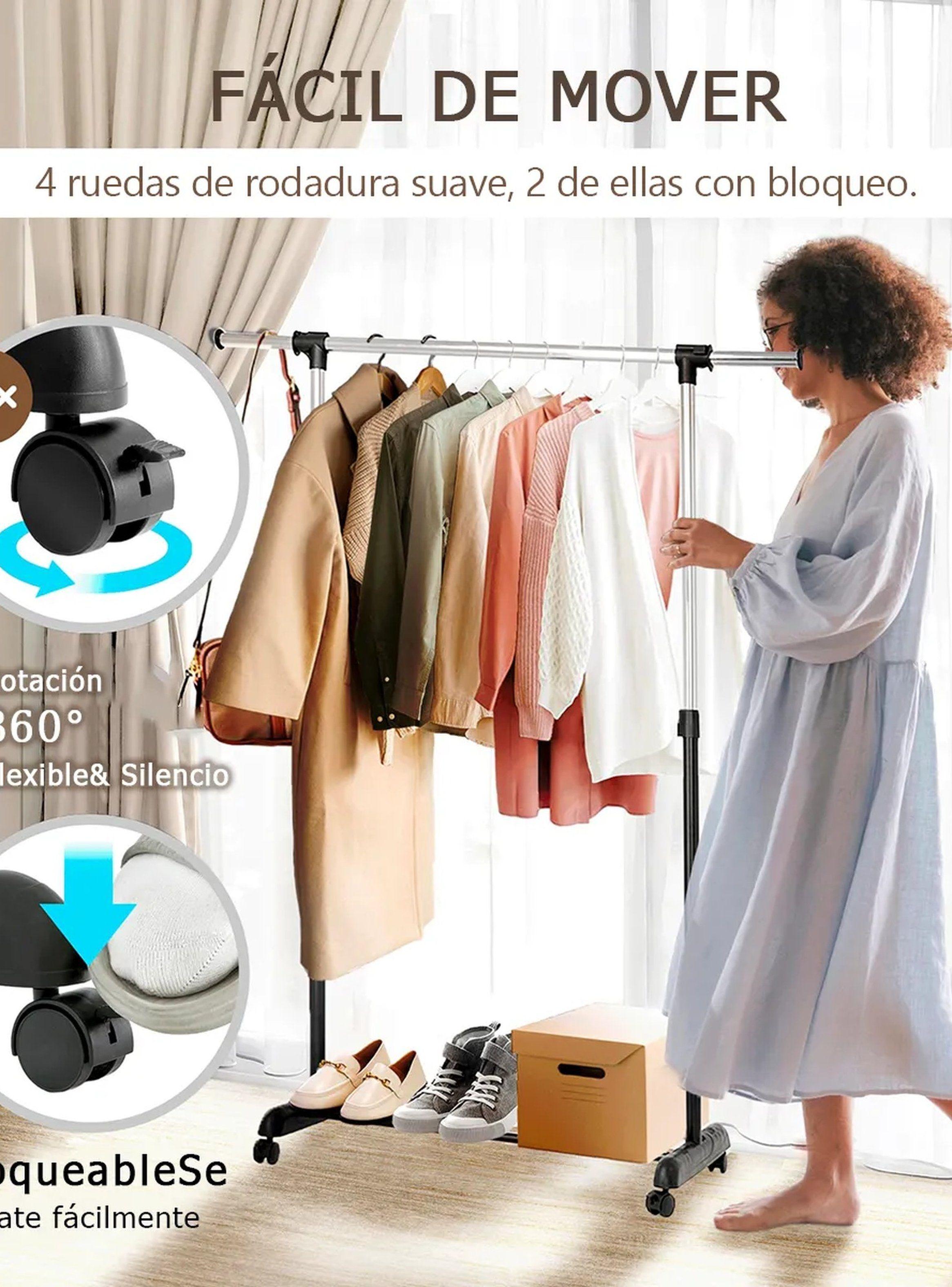 Perchero de Ropa Ajustable con Ruedas de Metal Negro-6