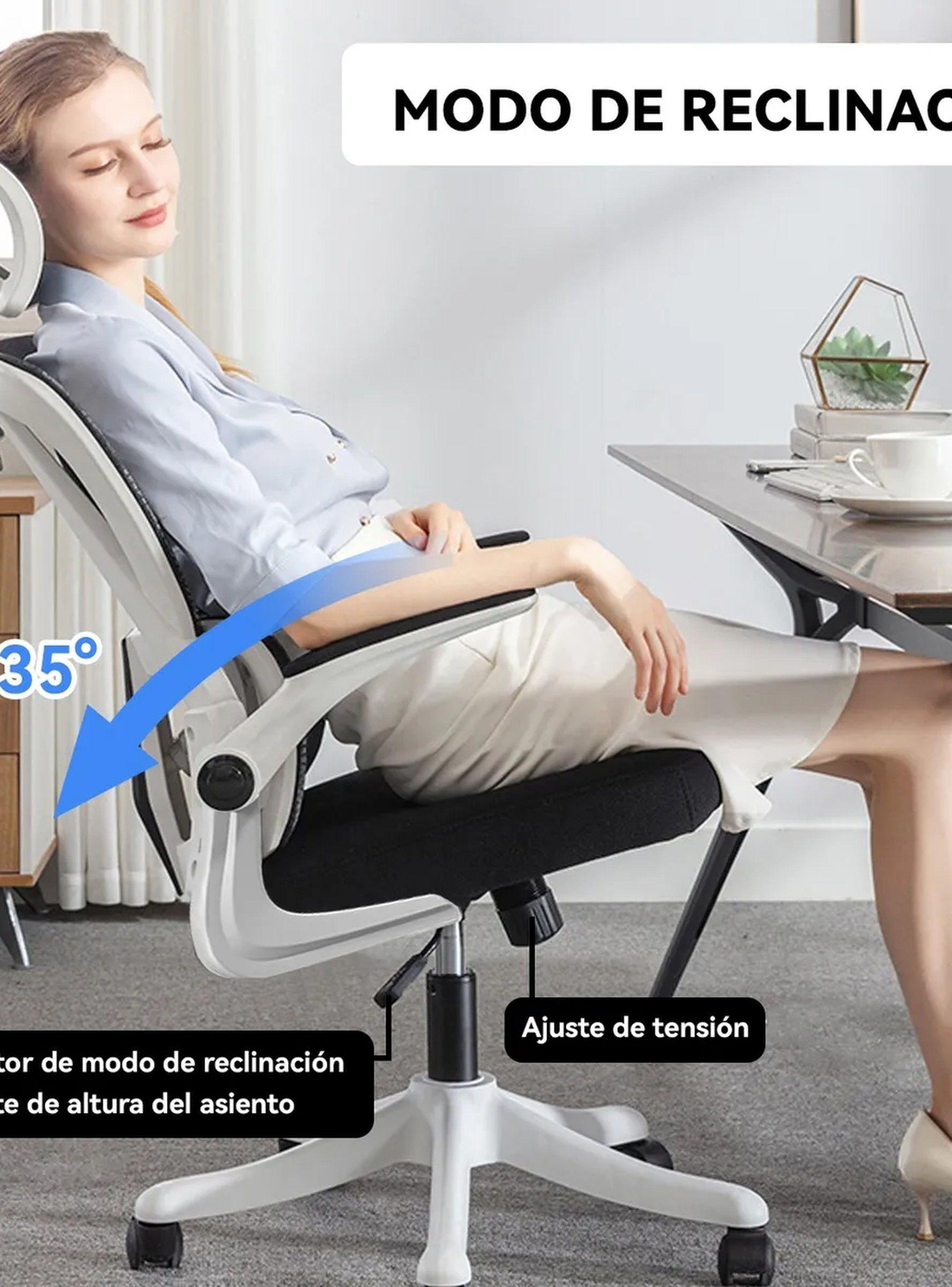 Silla de Oficina Ergonómica Ajustable Respaldo de Malla Blanca-2