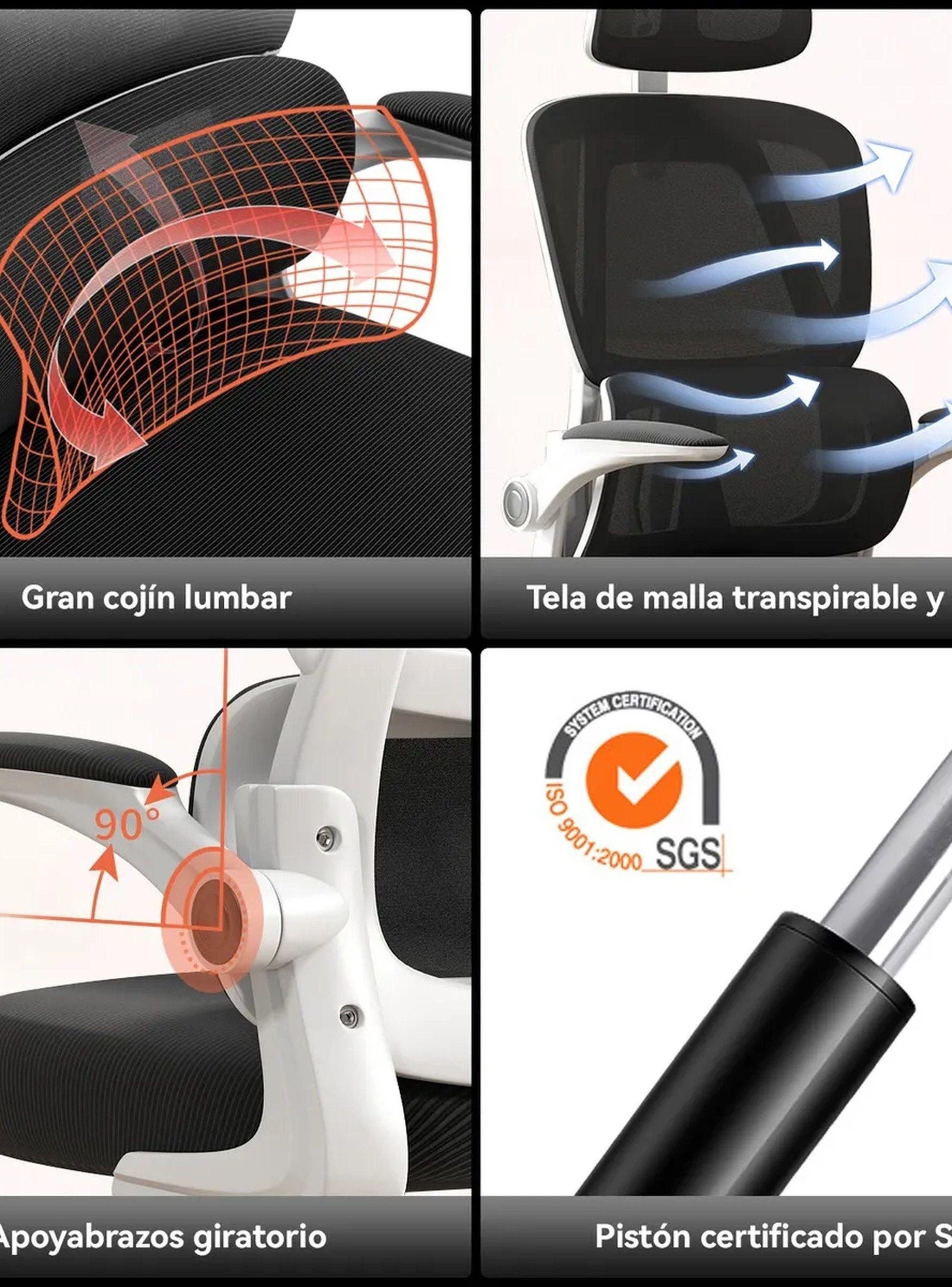 Silla de Oficina Ergonómica Ajustable Respaldo de Malla Blanca-5