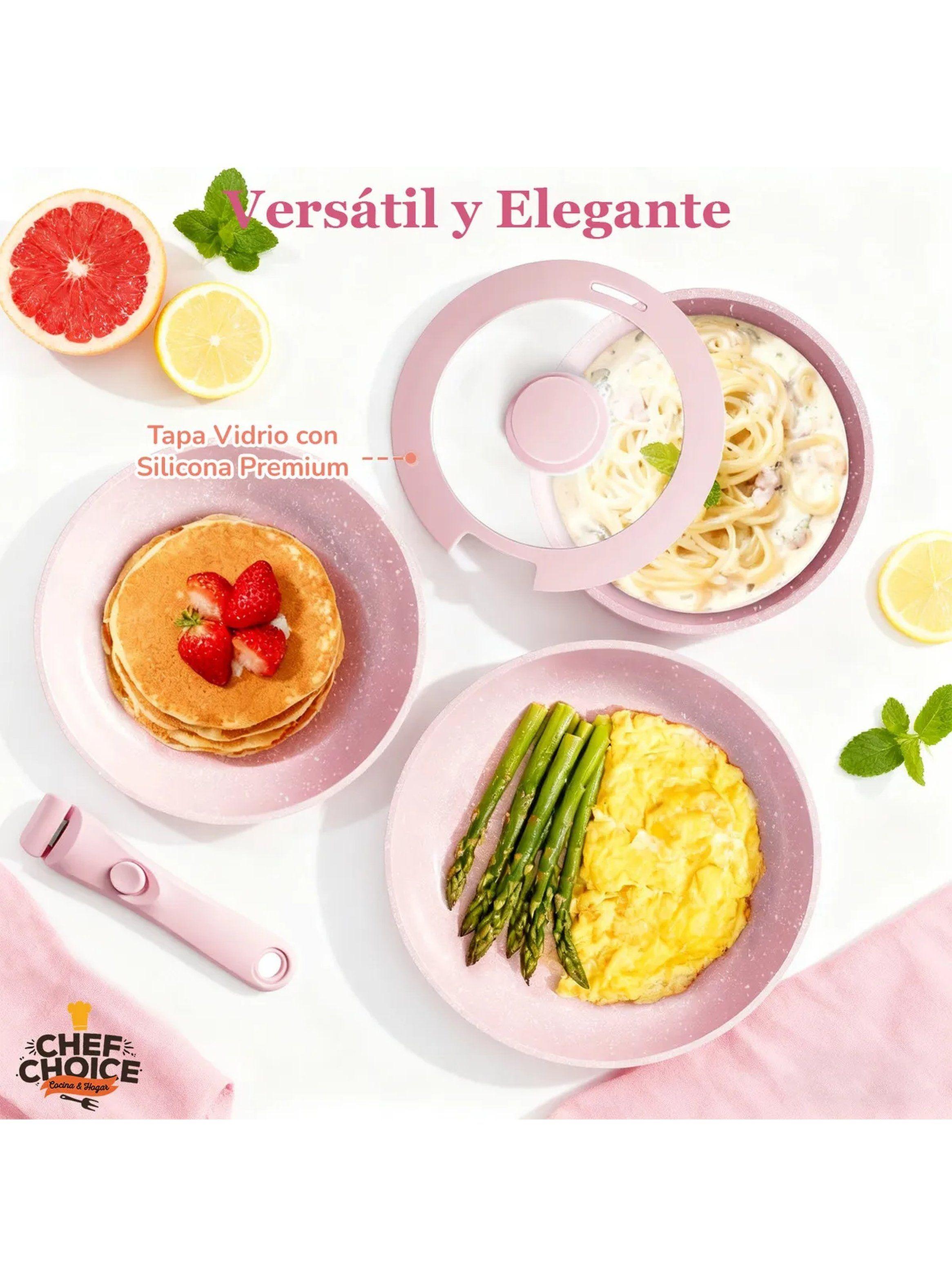 Set De Ollas Apilables Antiadherentes con Tapa Vidrio Rosa-1