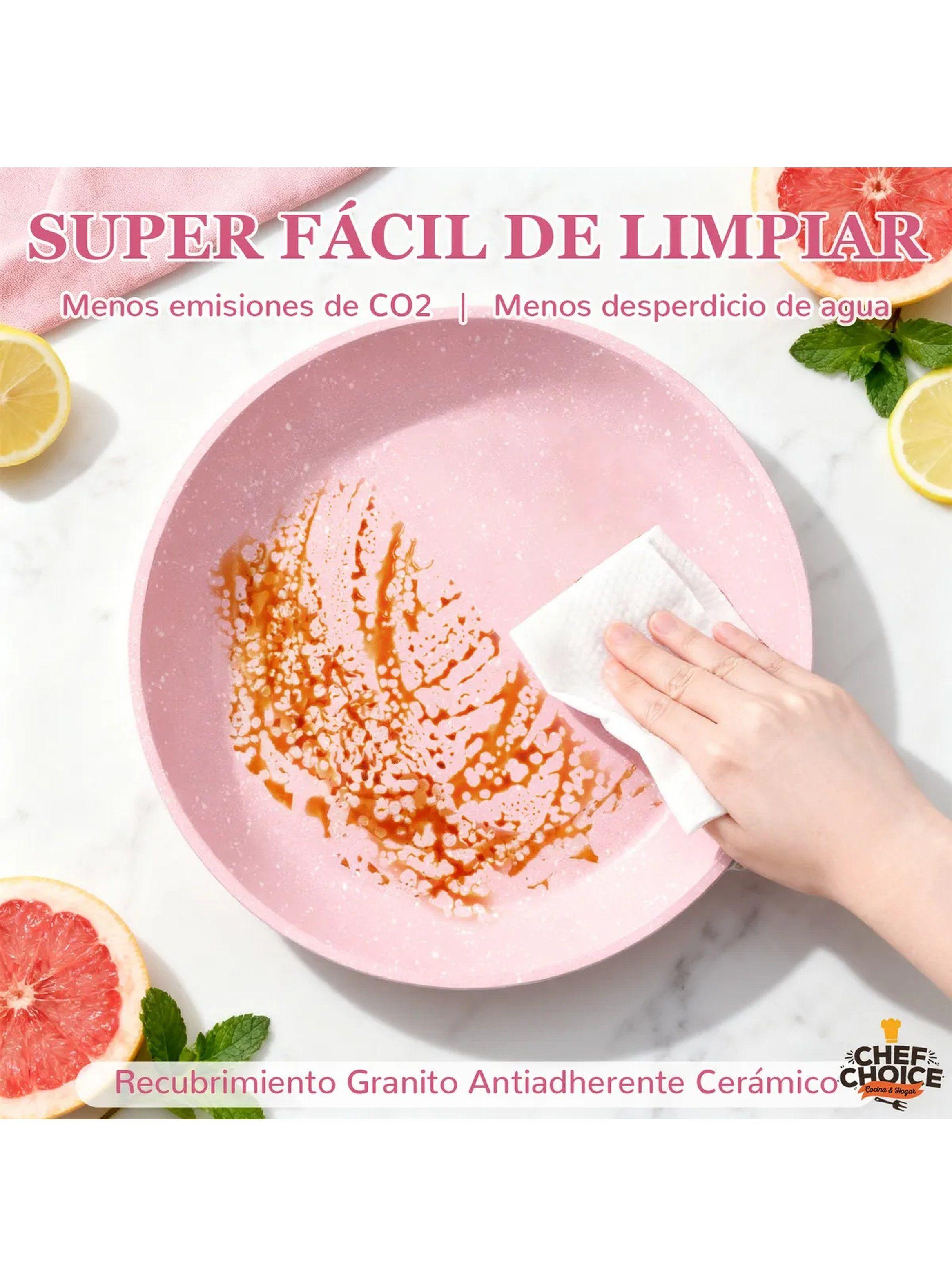 Set De Ollas Apilables Antiadherentes con Tapa Vidrio Rosa-3