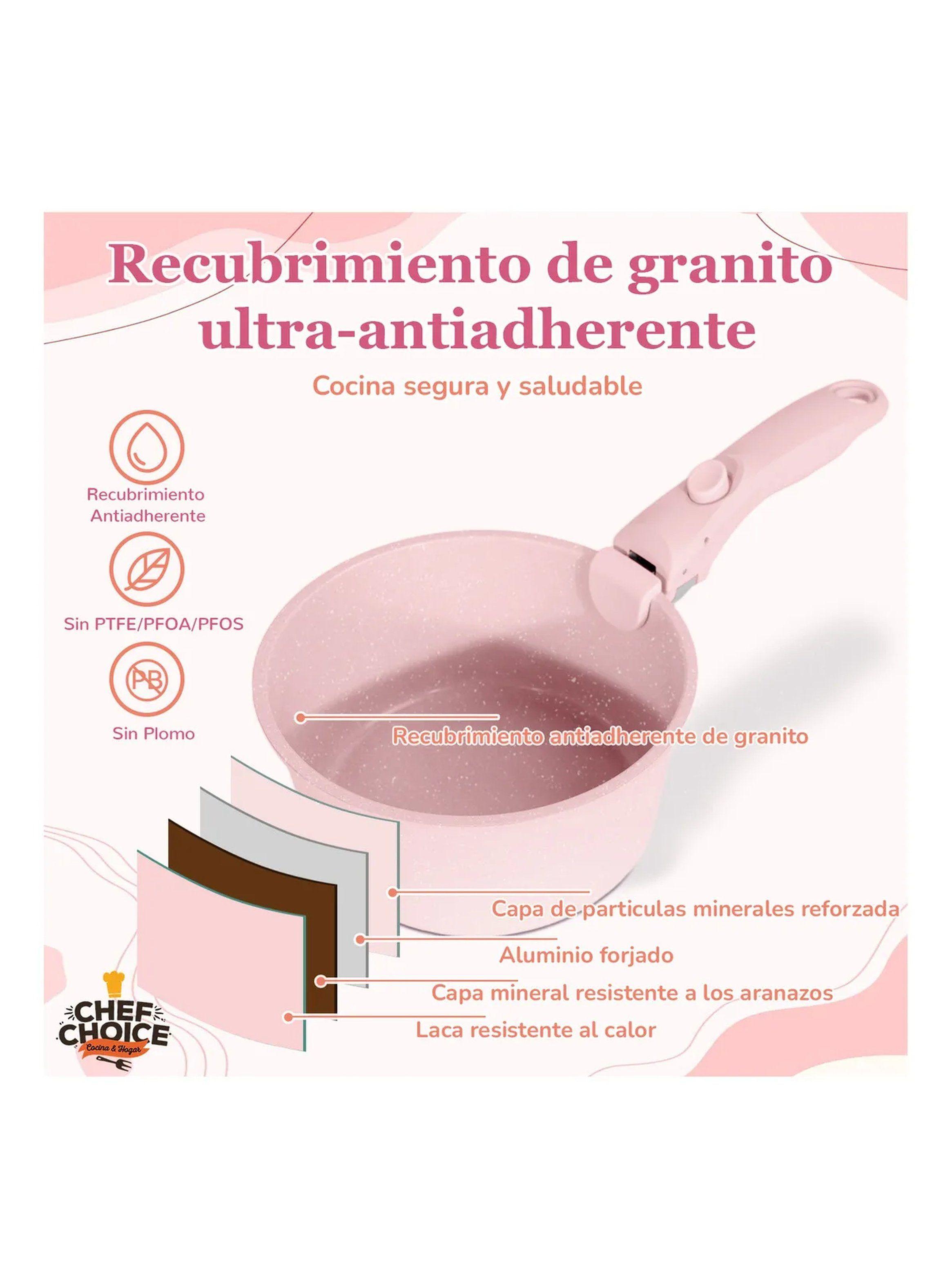 Set De Ollas Apilables Antiadherentes con Tapa Vidrio Rosa-5