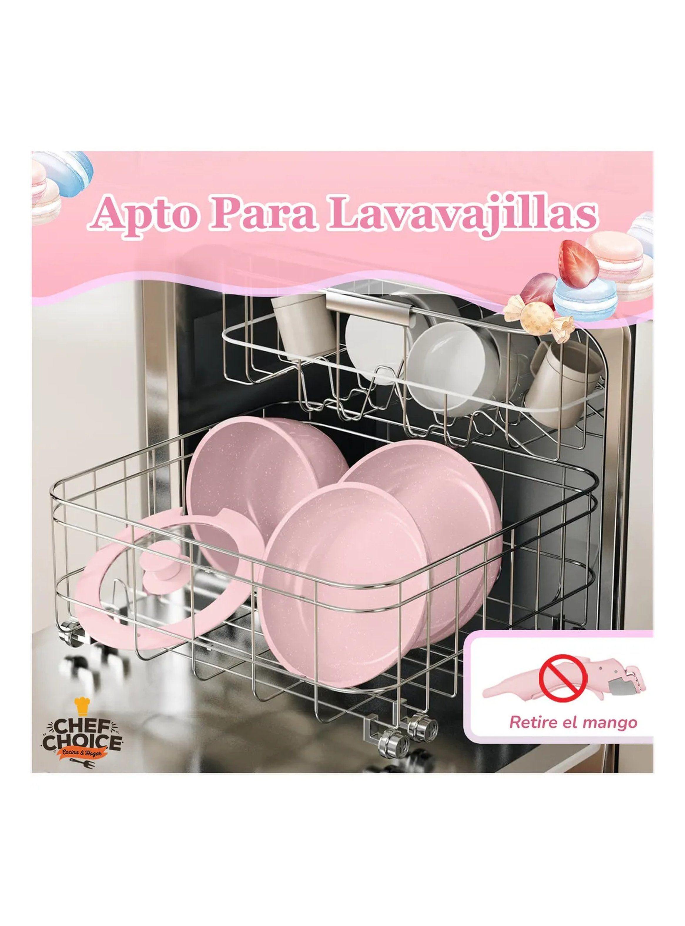 Set De Ollas Apilables Antiadherentes con Tapa Vidrio Rosa-6