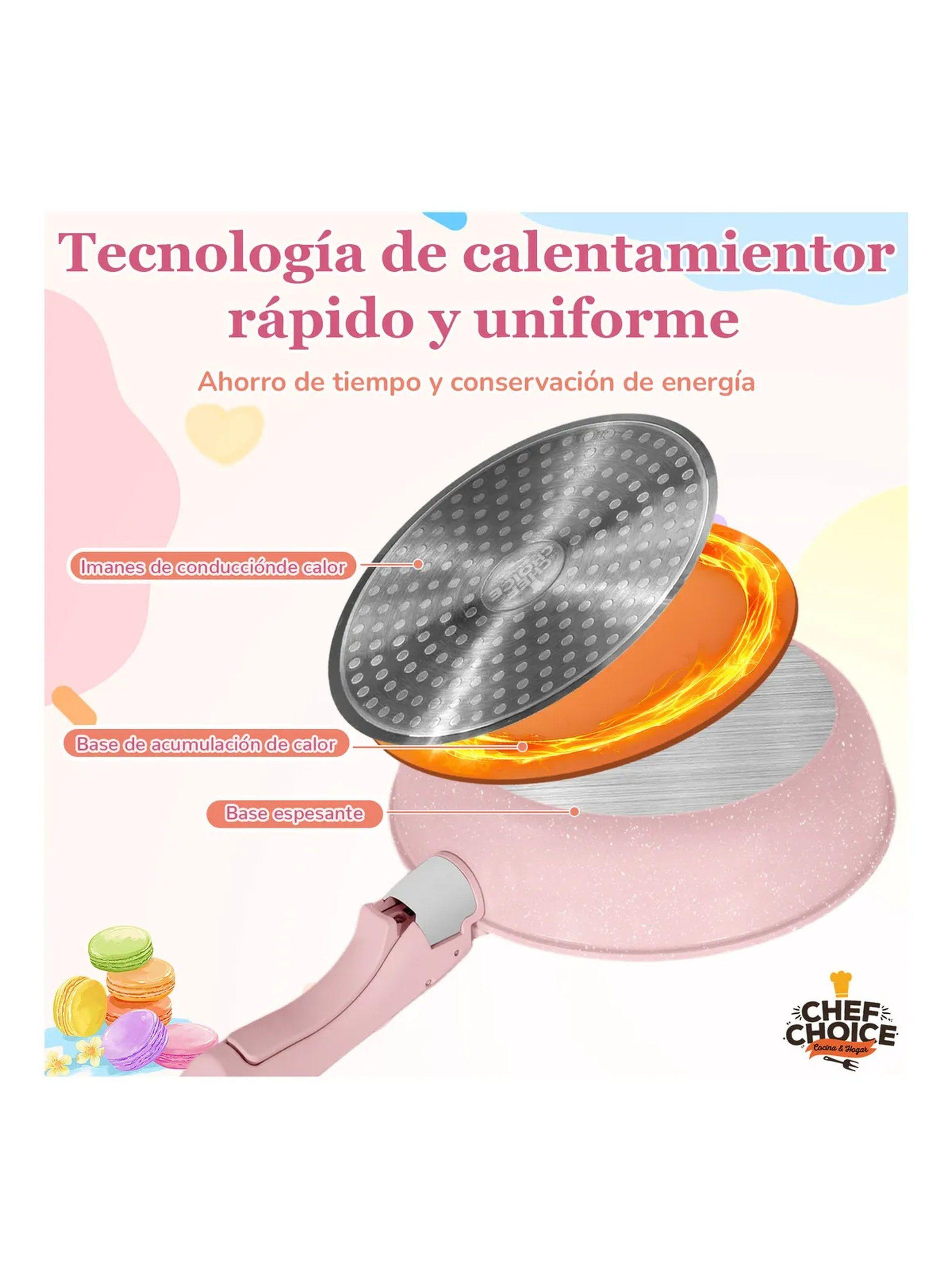Set De Ollas Apilables Antiadherentes con Tapa Vidrio Rosa-7