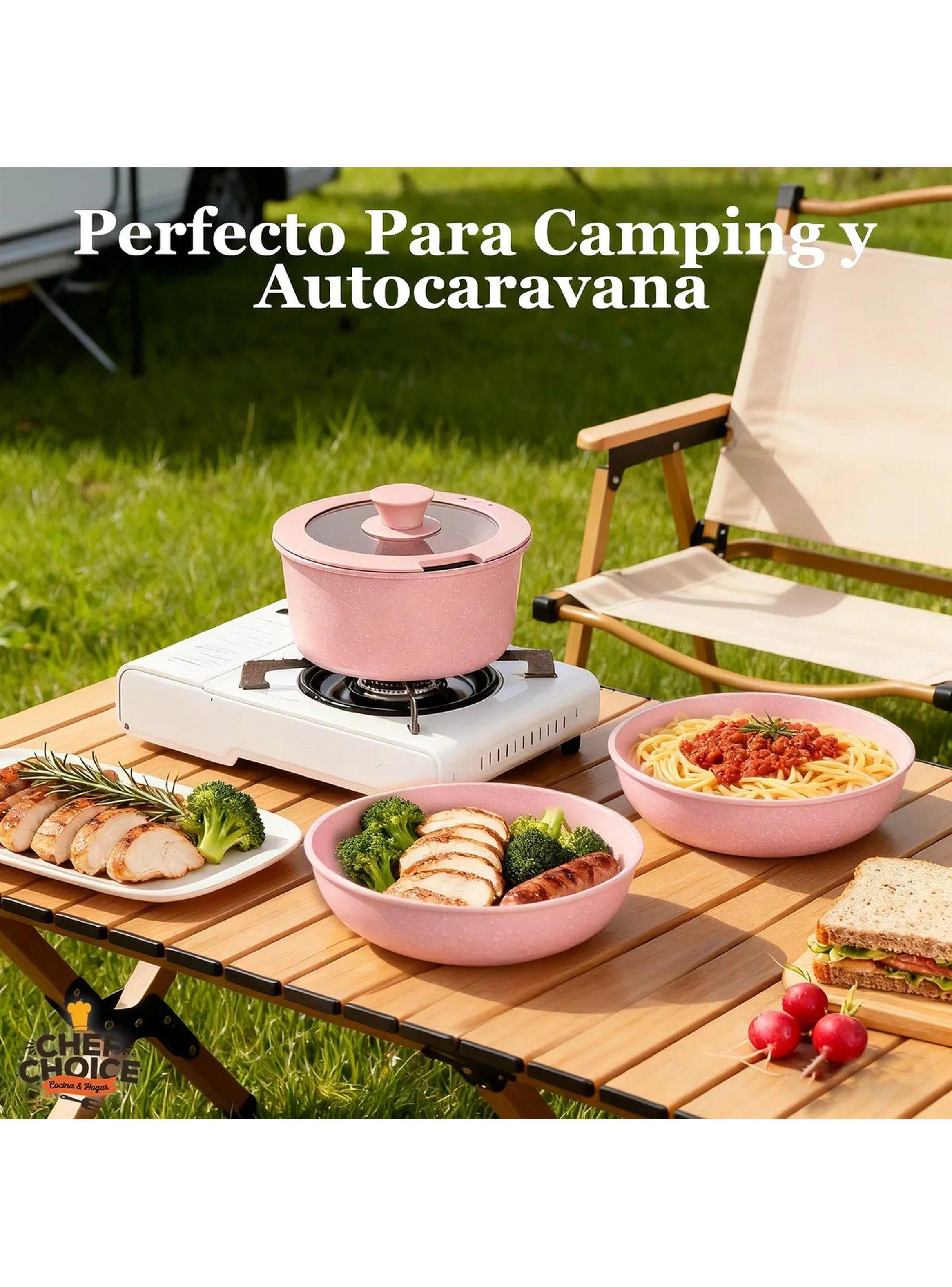 Set De Ollas Apilables Antiadherentes con Tapa Vidrio Rosa-9