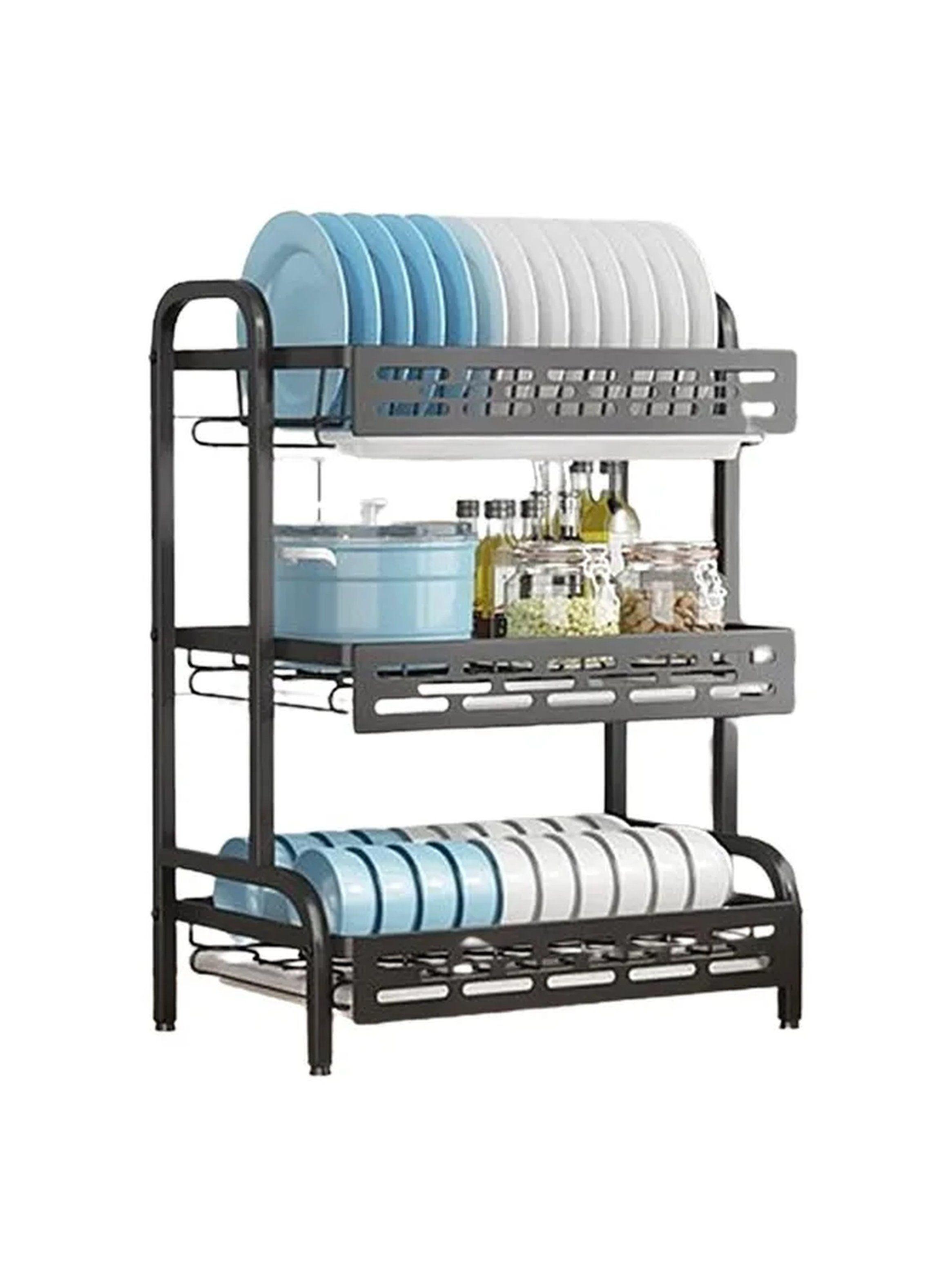 Estante de Secado de Platos 3 Niveles Multifuncional Metal Negro-0