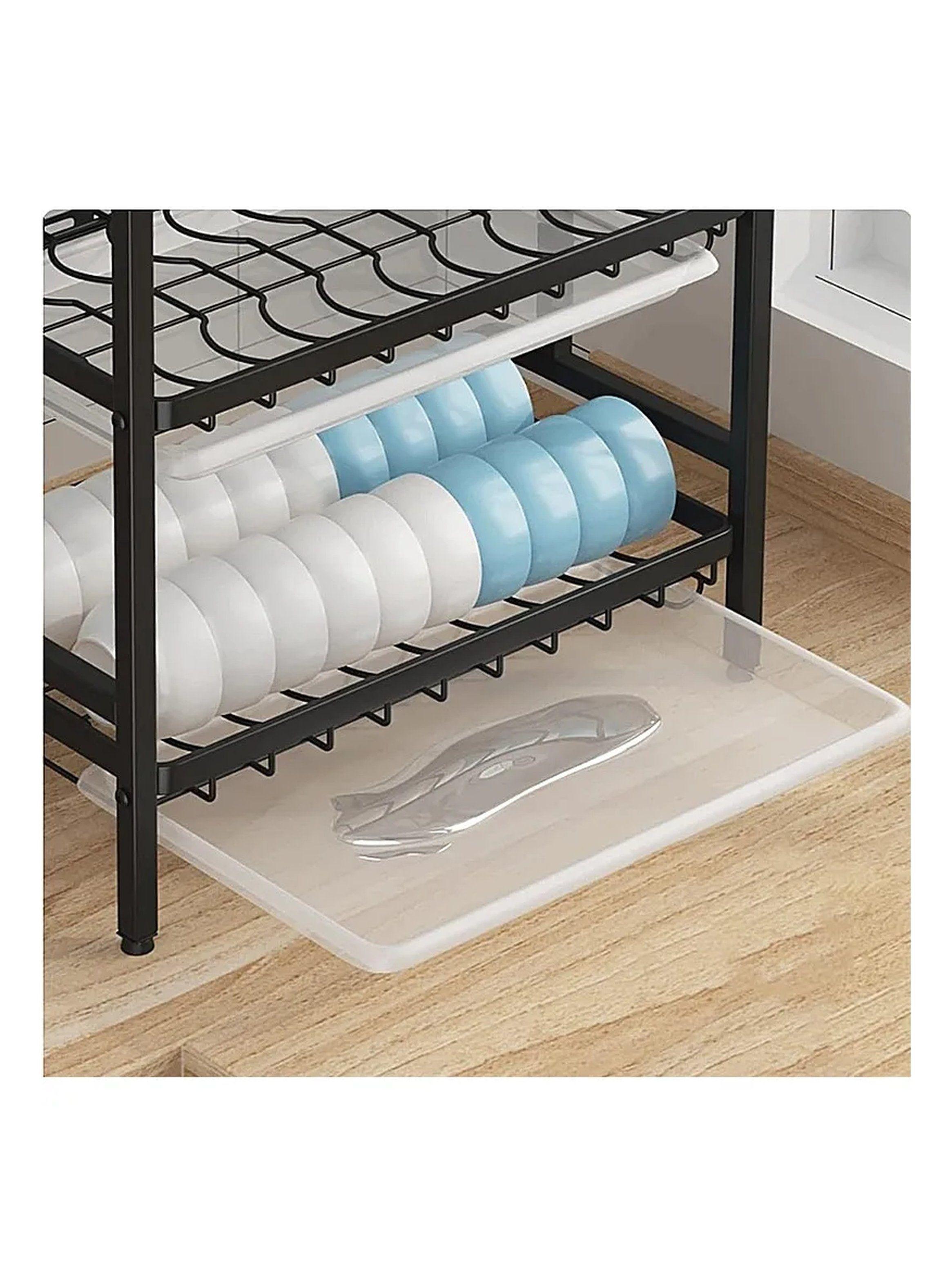 Estante de Secado de Platos 3 Niveles Multifuncional Metal Negro-2