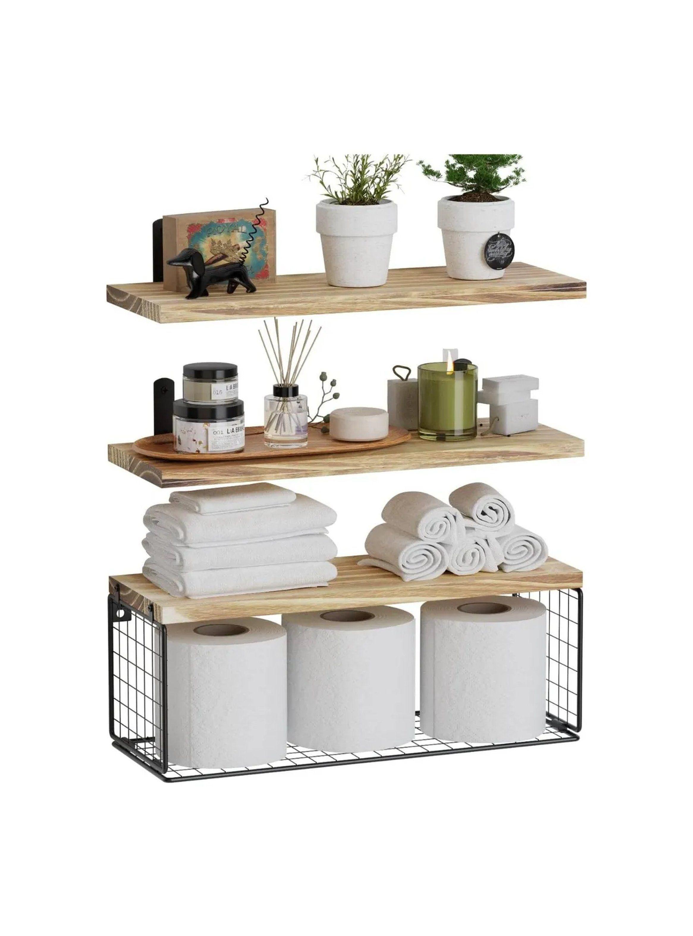 Estantería de Pared Flotante con Rejilla de Metal Madera Natural 42x15x15 cm-0