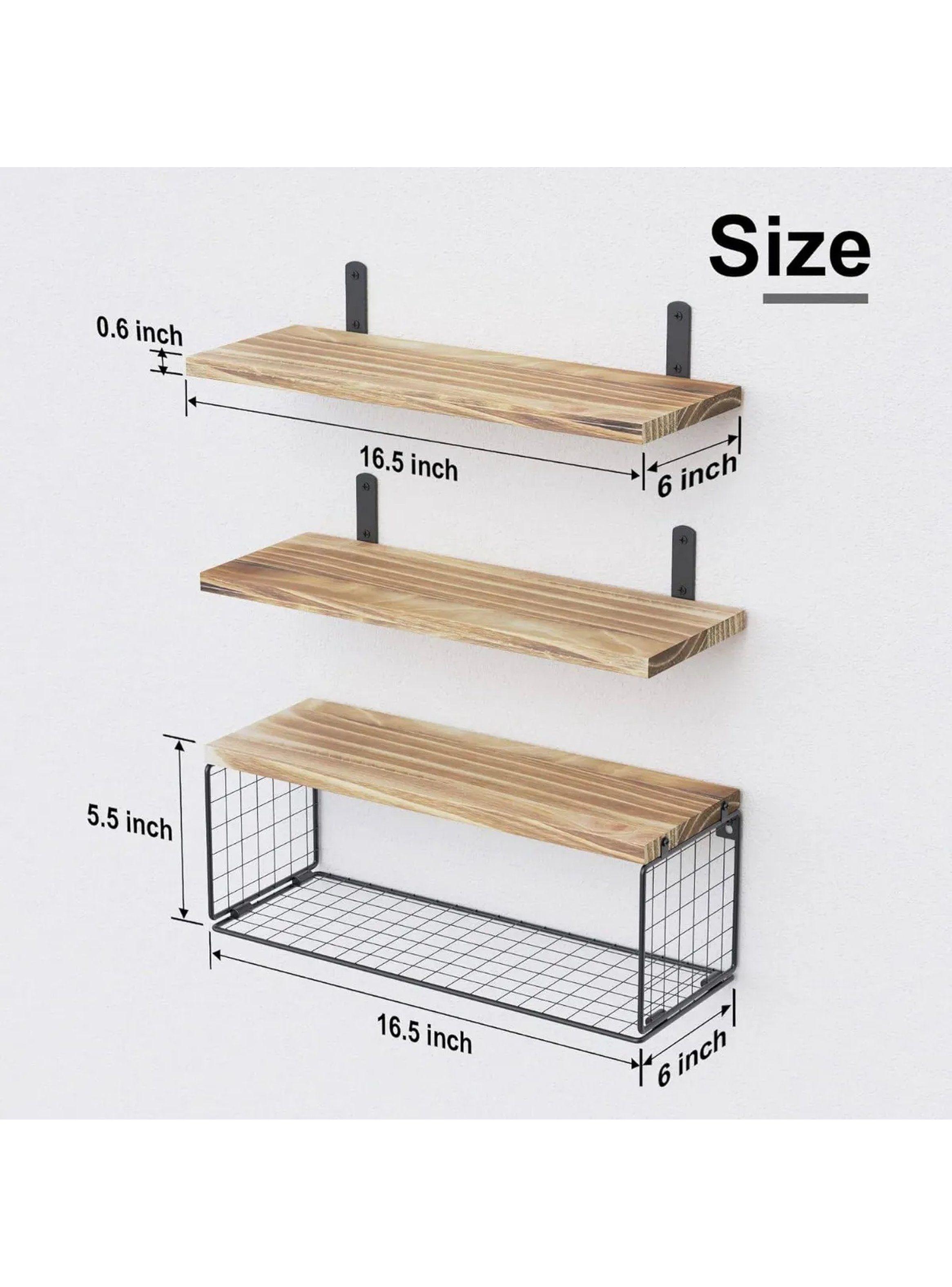 Estantería de Pared Flotante con Rejilla de Metal Madera Natural 42x15x15 cm-2