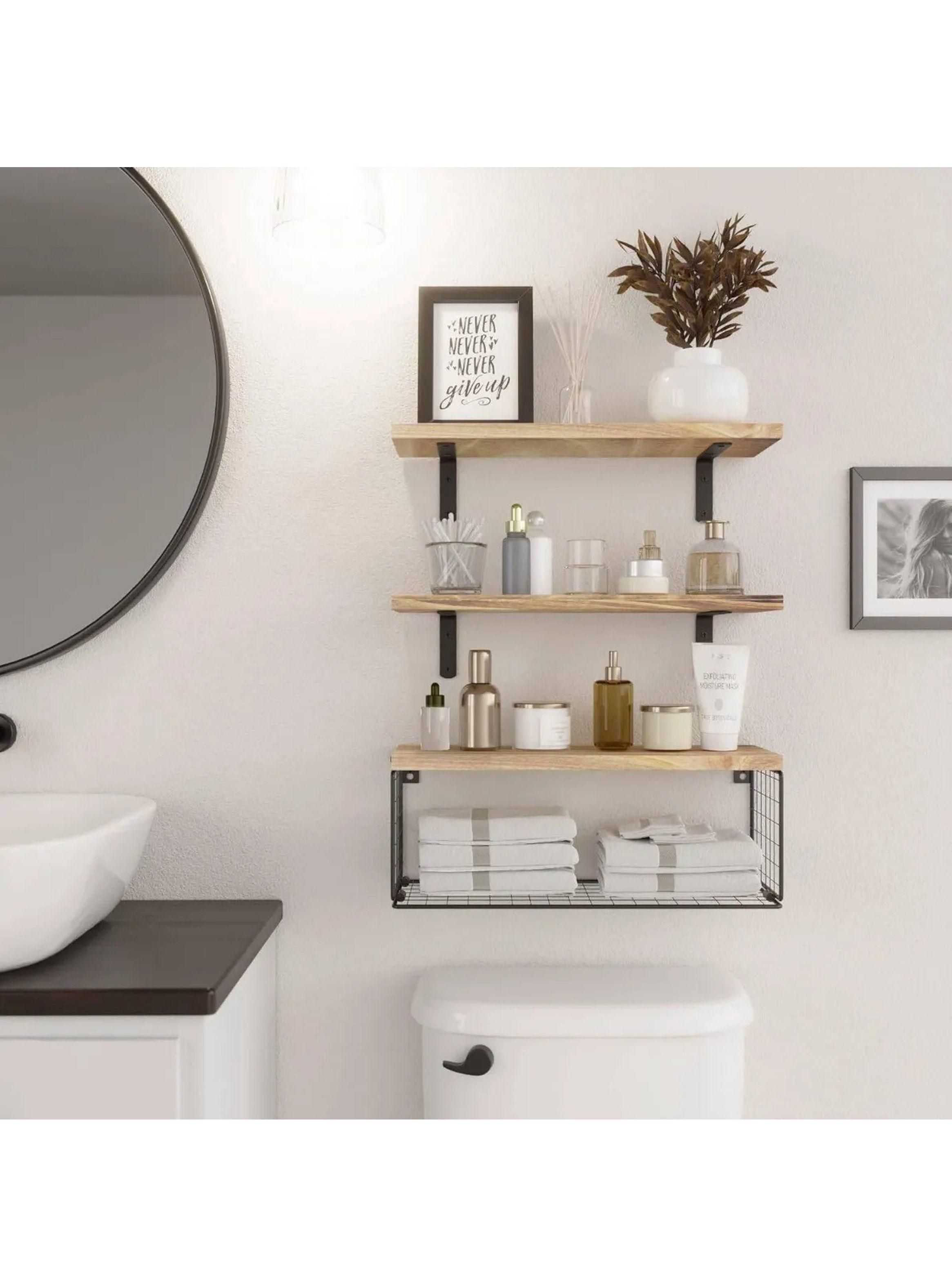 Estantería de Pared Flotante con Rejilla de Metal Madera Natural 42x15x15 cm-3