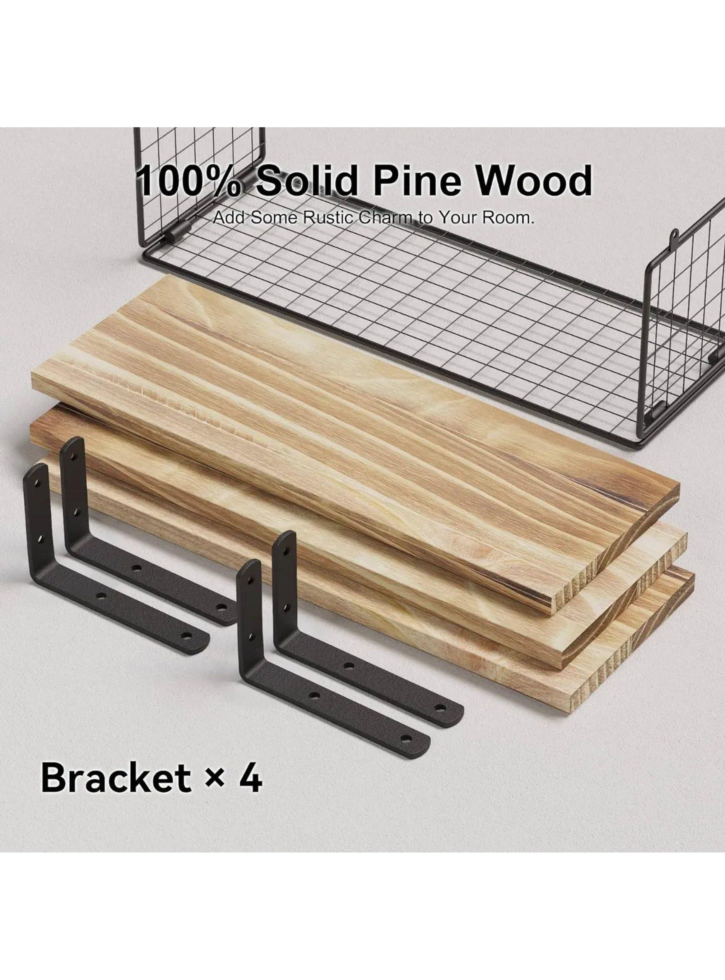 Estantería de Pared Flotante con Rejilla de Metal Madera Natural 42x15x15 cm-4