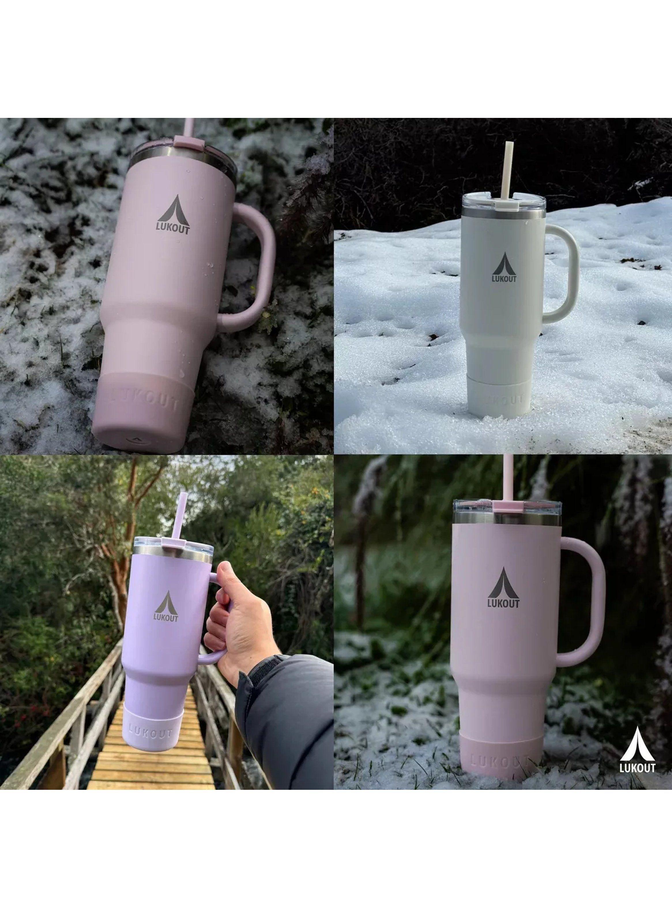 Vaso Térmico de Acero Inoxidable con Asa y Bombilla 1L | Celeste-1