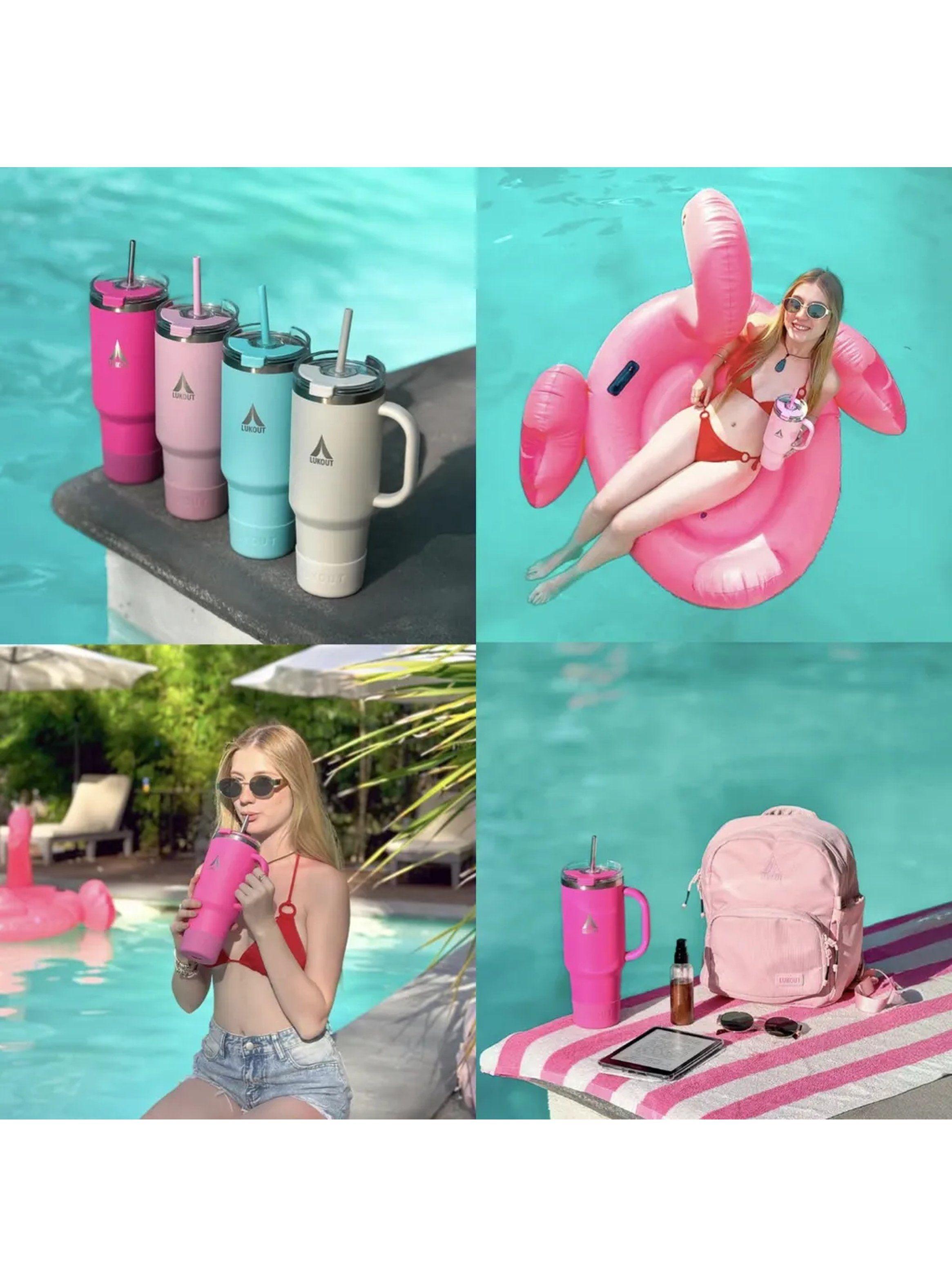 Vaso Térmico de Acero Inoxidable con Asa y Bombilla 1L | Celeste-4