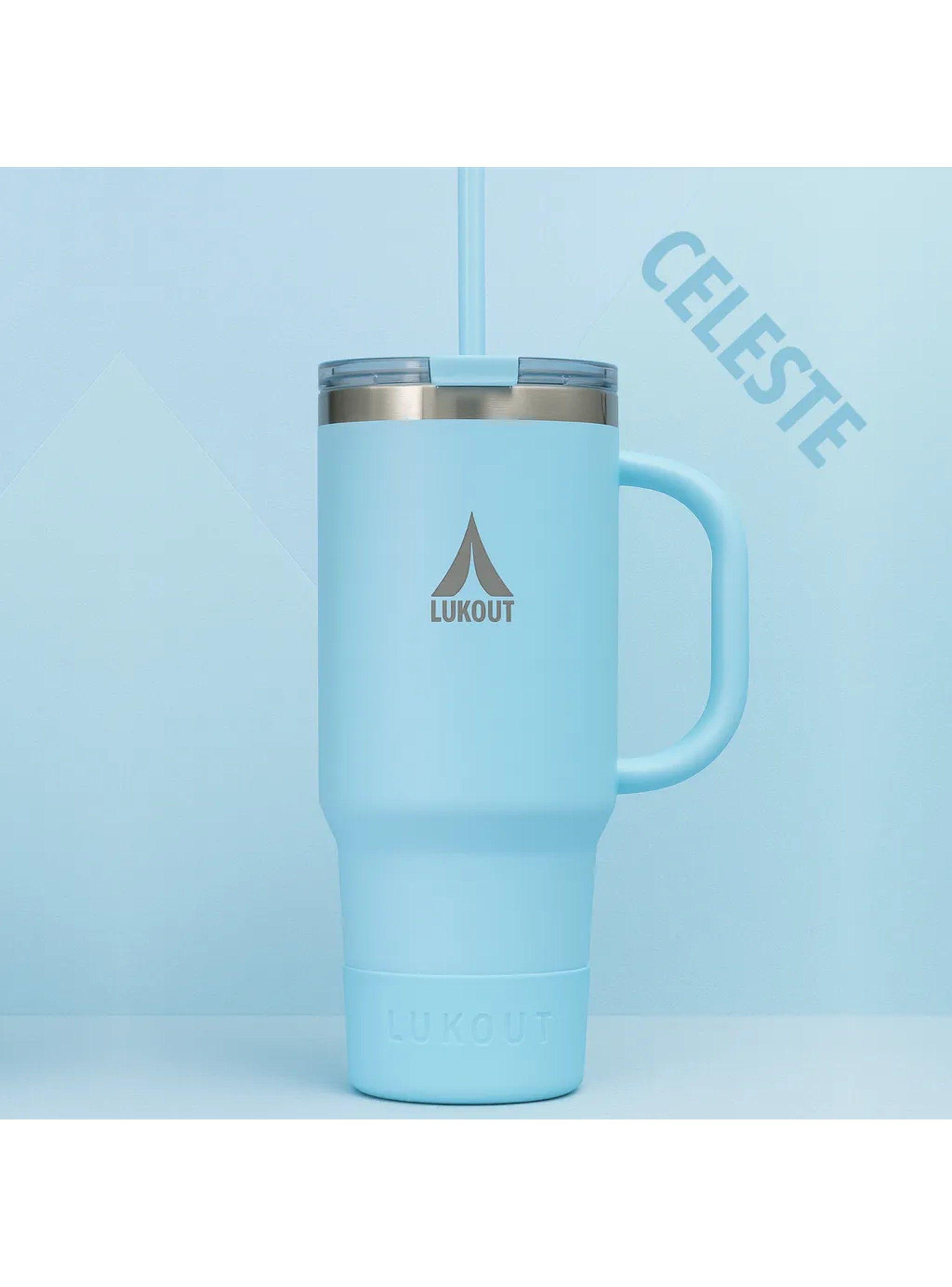 Vaso Térmico de Acero Inoxidable con Asa y Bombilla 1L | Celeste-5