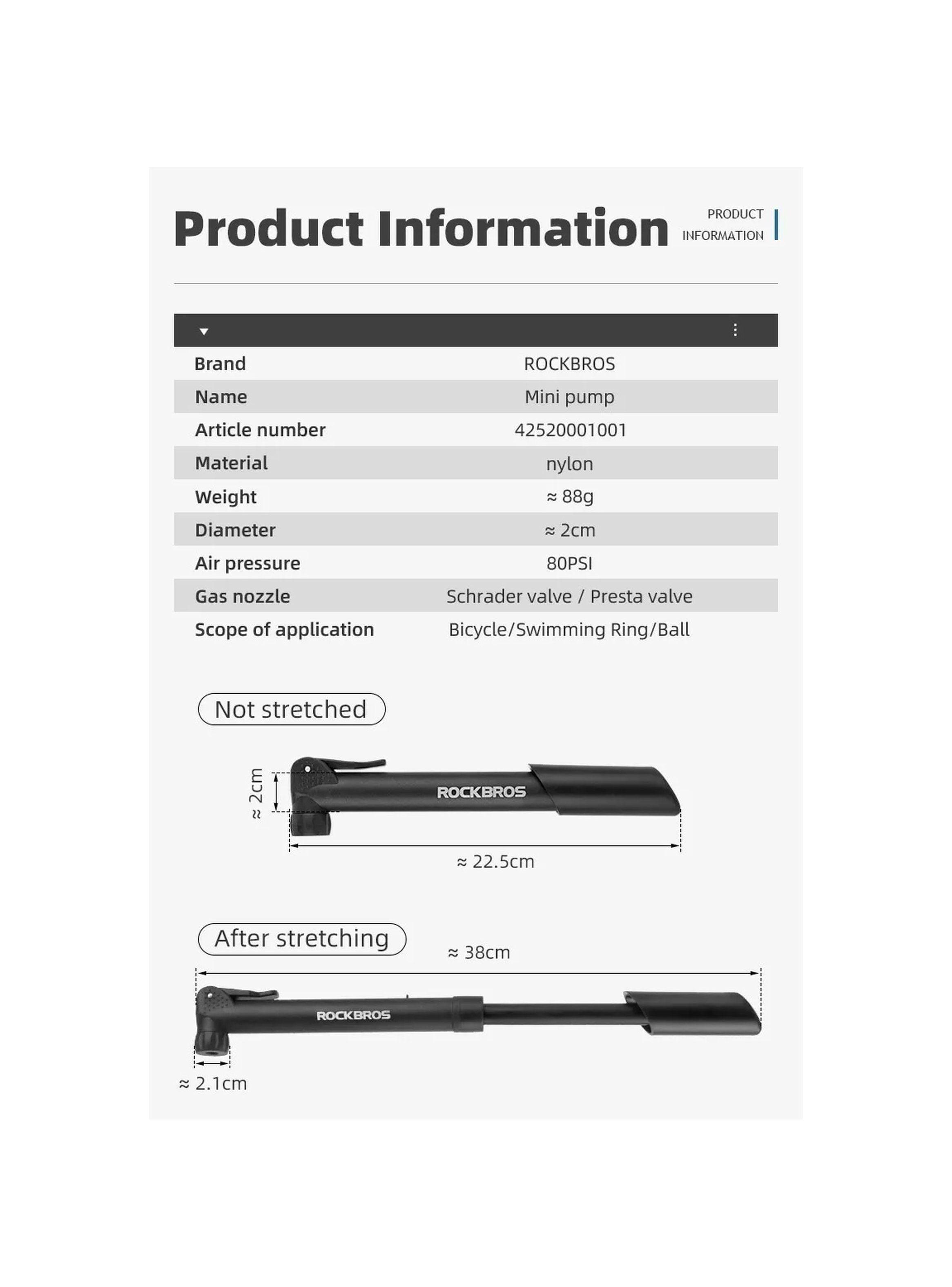 Bomba Telescópica de Bicicleta 38 cm Compatible con Válvula Schrader y Presta-9