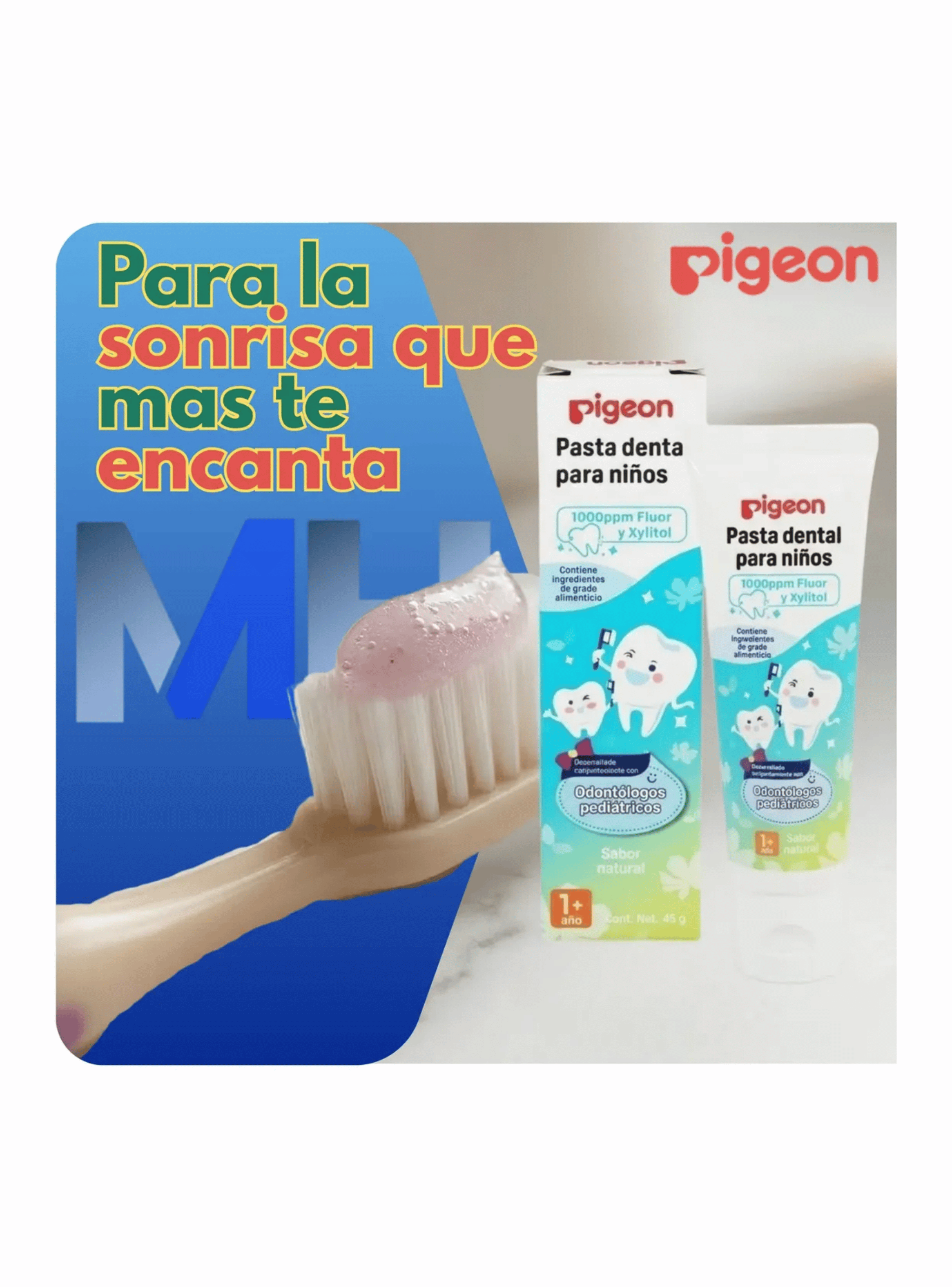 Pasta Dental Infantil Pigeon Sabor Natural 1000ppm Fl or 45g-2