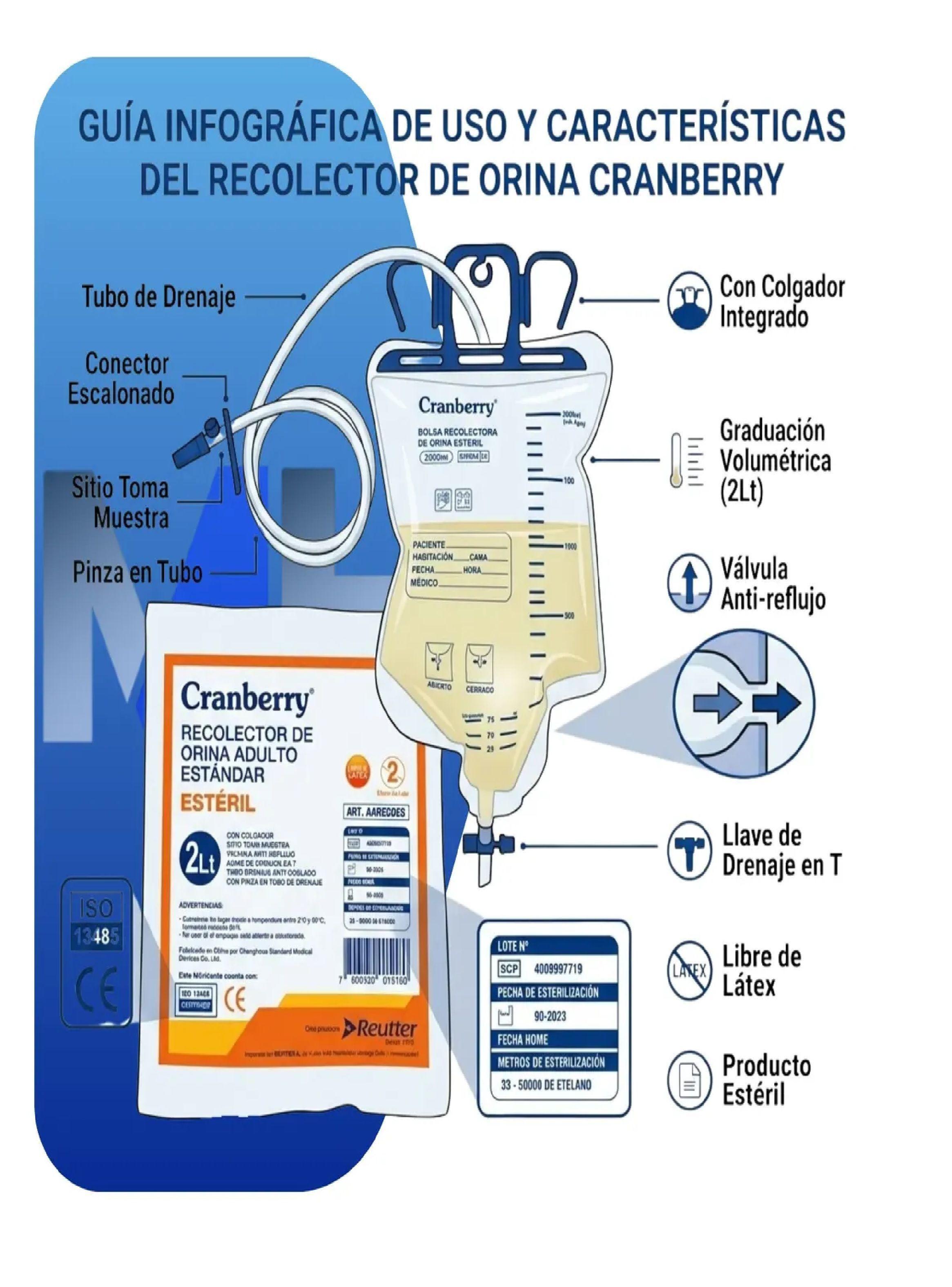 Bolsa Recolectora De Orina Adulto 2 Litros Cranberry Esteril-3