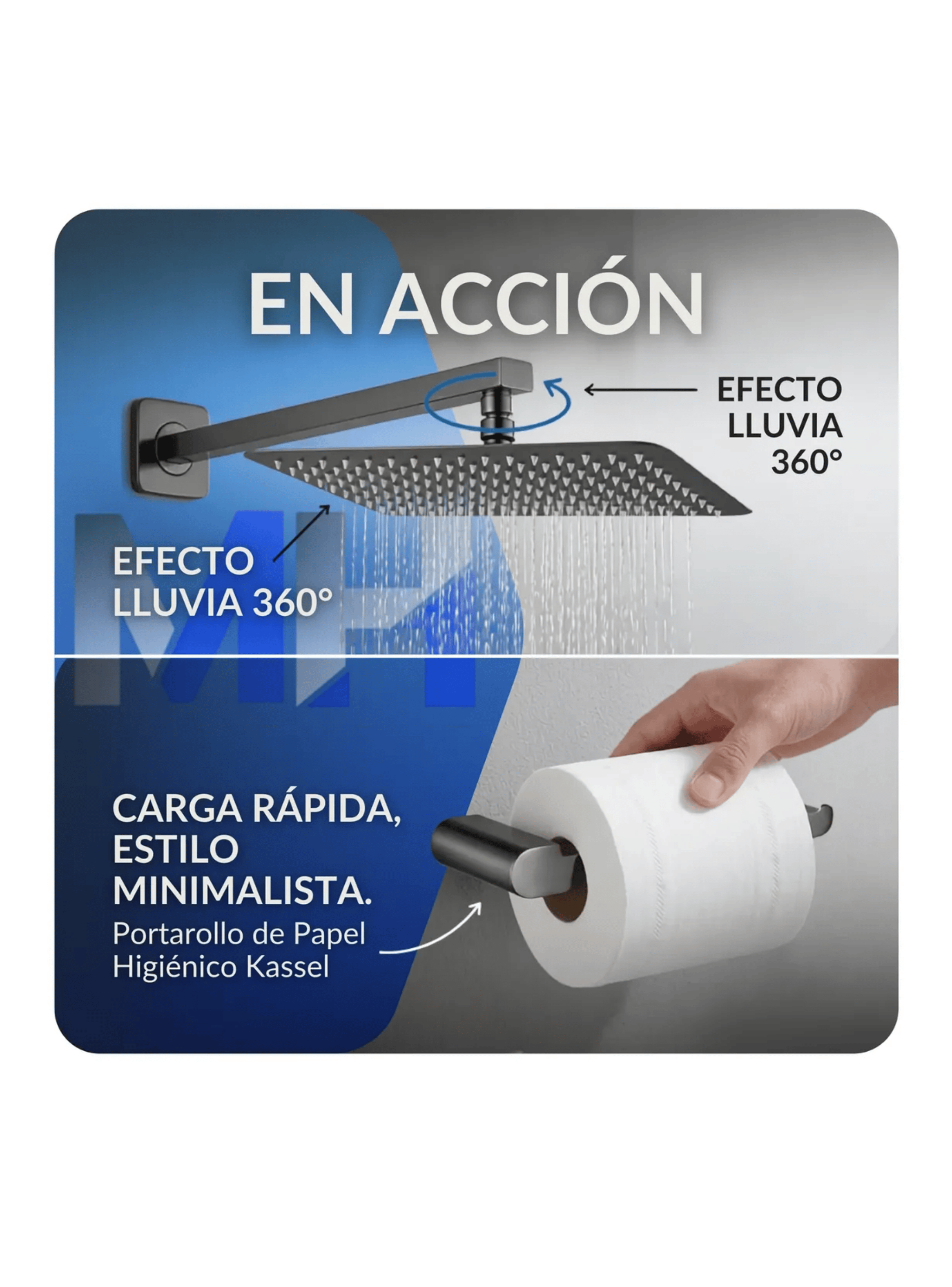 Kit Ducha Lluvia Gunmetal 30x20 Set Accesorios Ba o Kassel-3