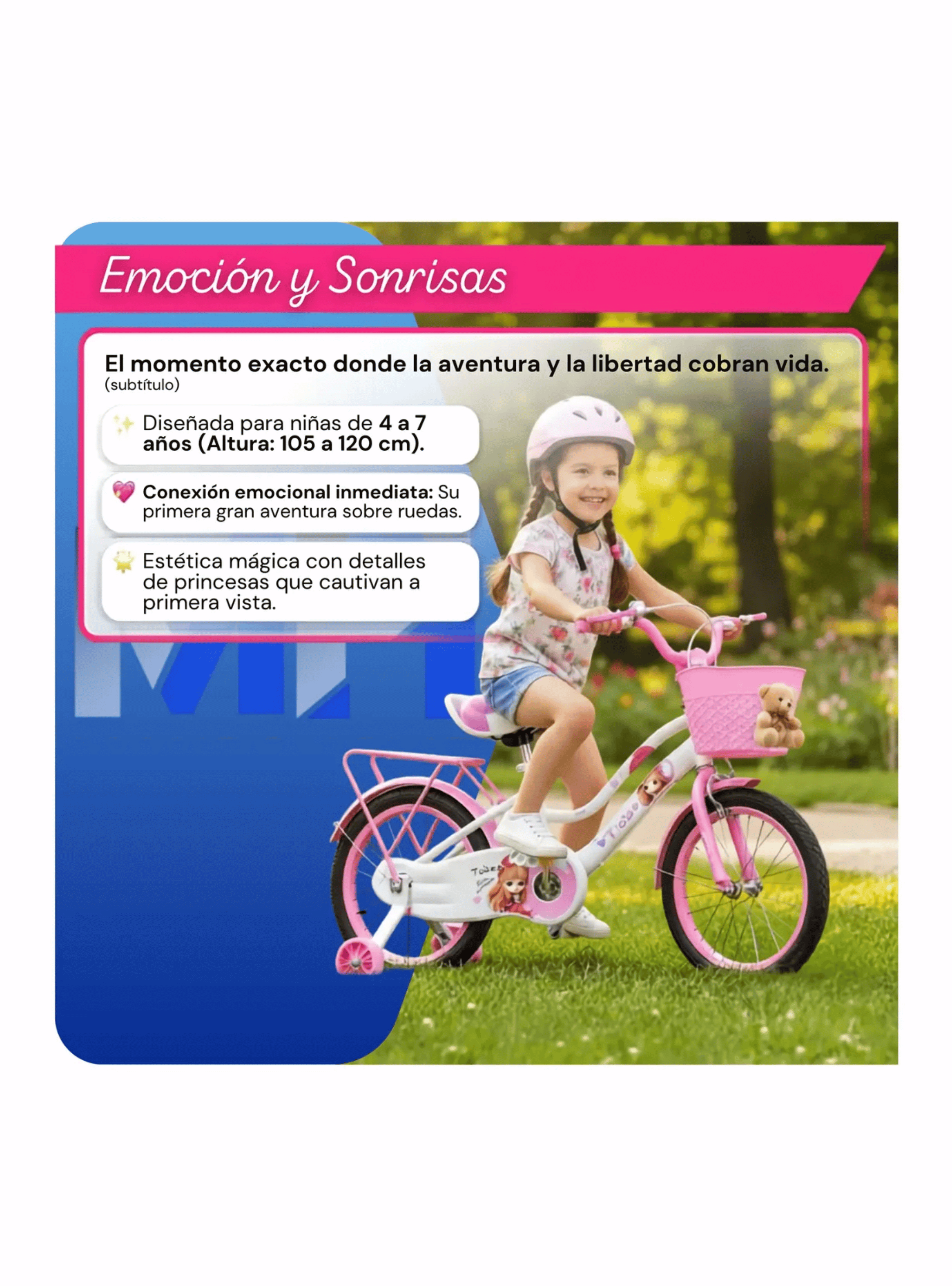 Bicicleta Infantil Aro 16 Con Rueditas Y Canasto Ni as ROSA-2