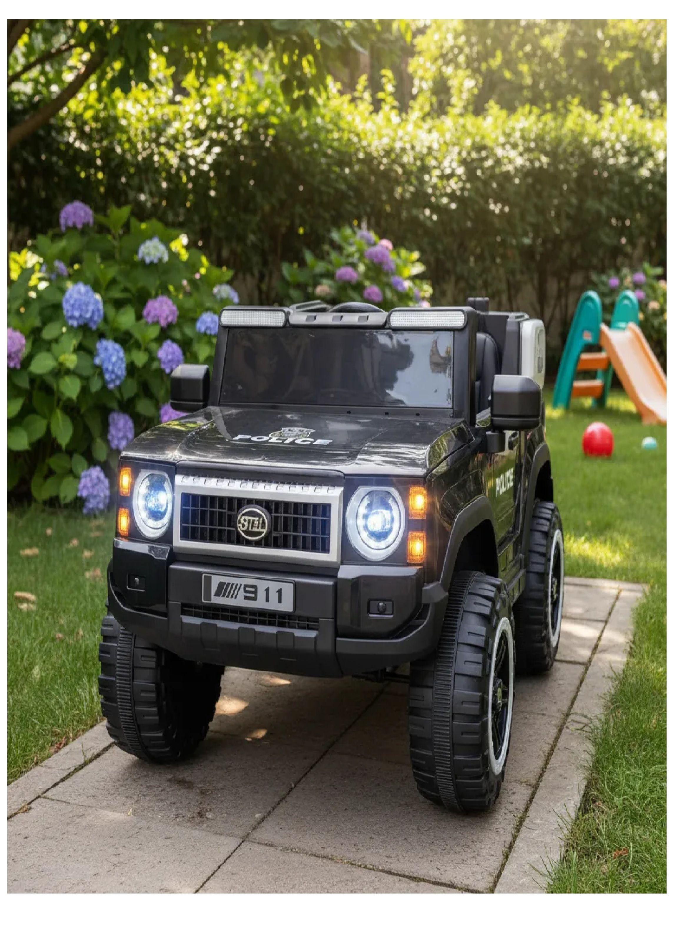 Auto Electrico Police 12v 2 Motores Aventura Y Seguridad Negro -4