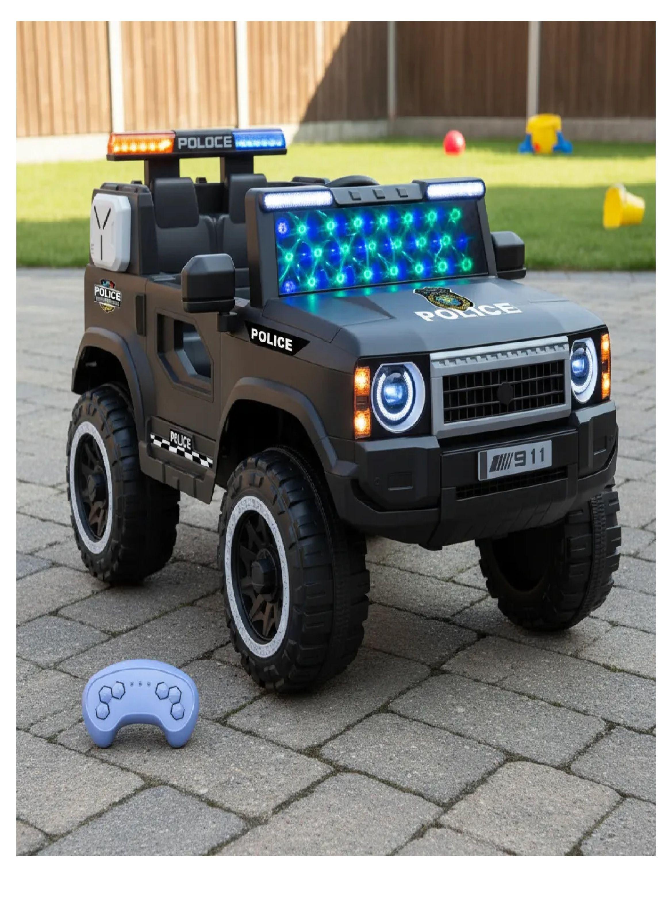 Auto Electrico Police 12v 2 Motores Aventura Y Seguridad Negro -6