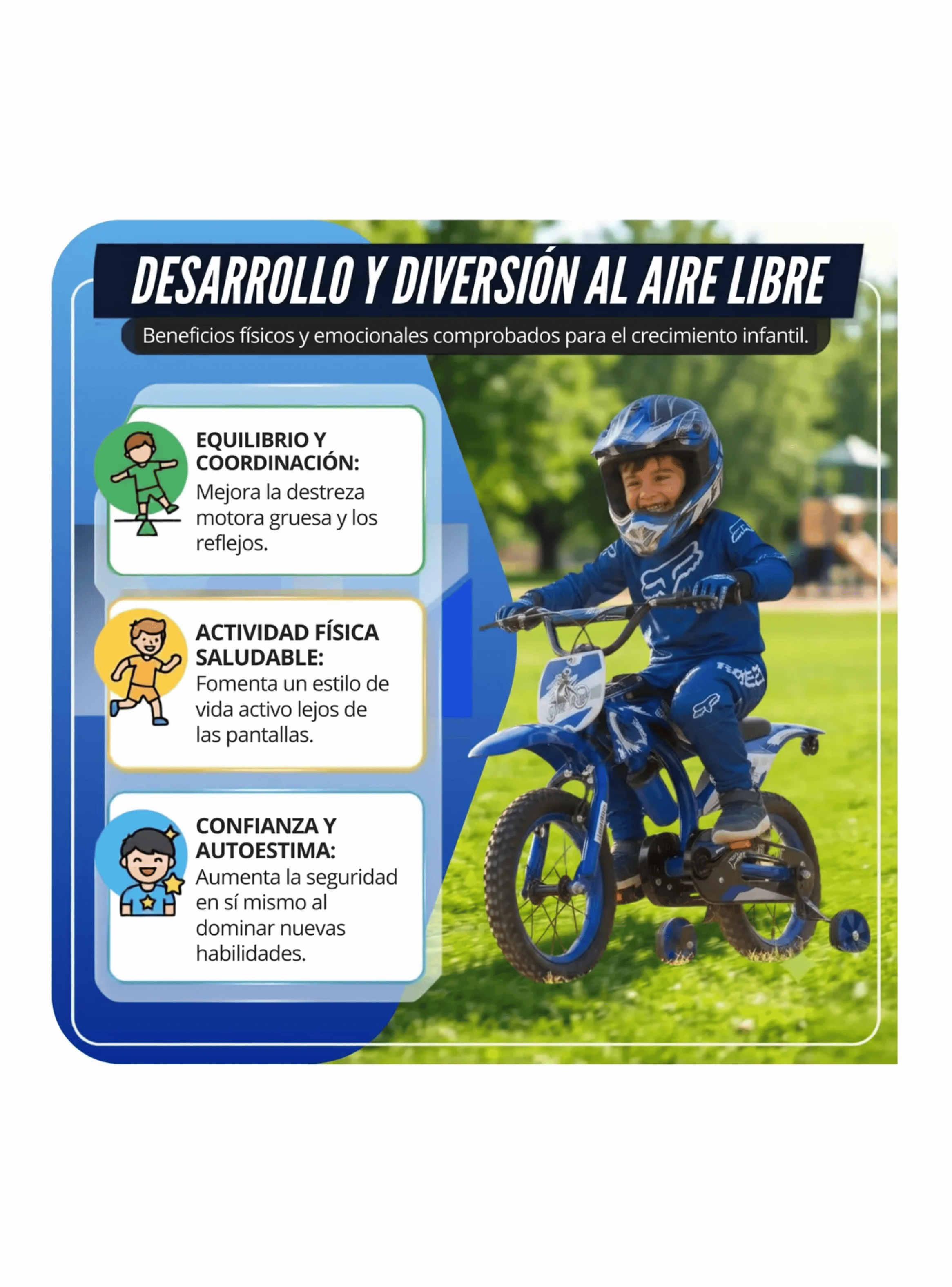 Bicicleta Infantil Aro 16 Bici Moto Cross Con Rueditas-5