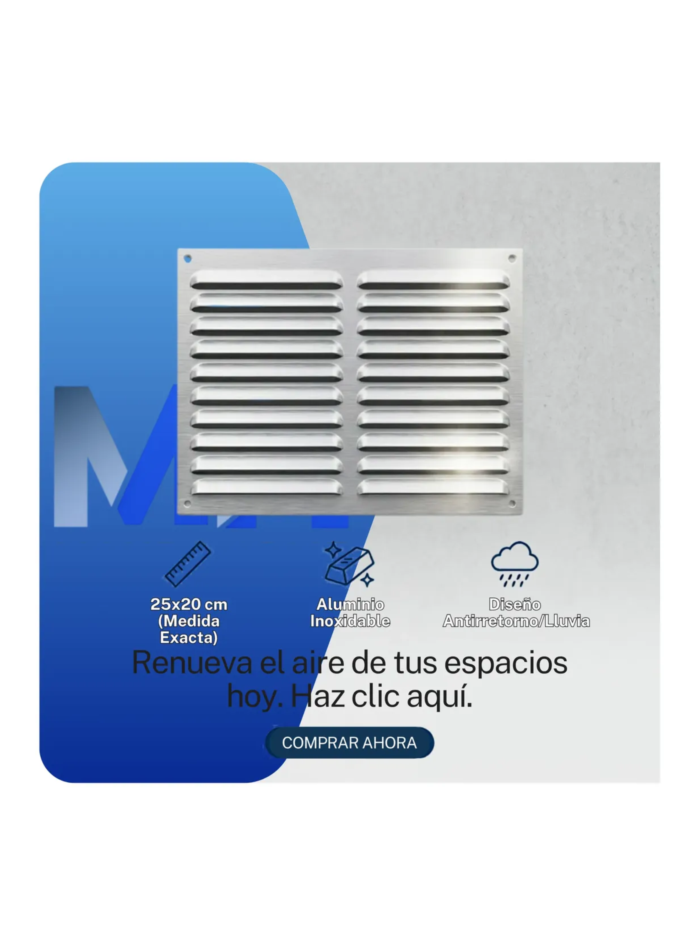 Celosia De Ventilacion Aluminio 25x20 Cm Rejilla Ventilacion Plateado-2