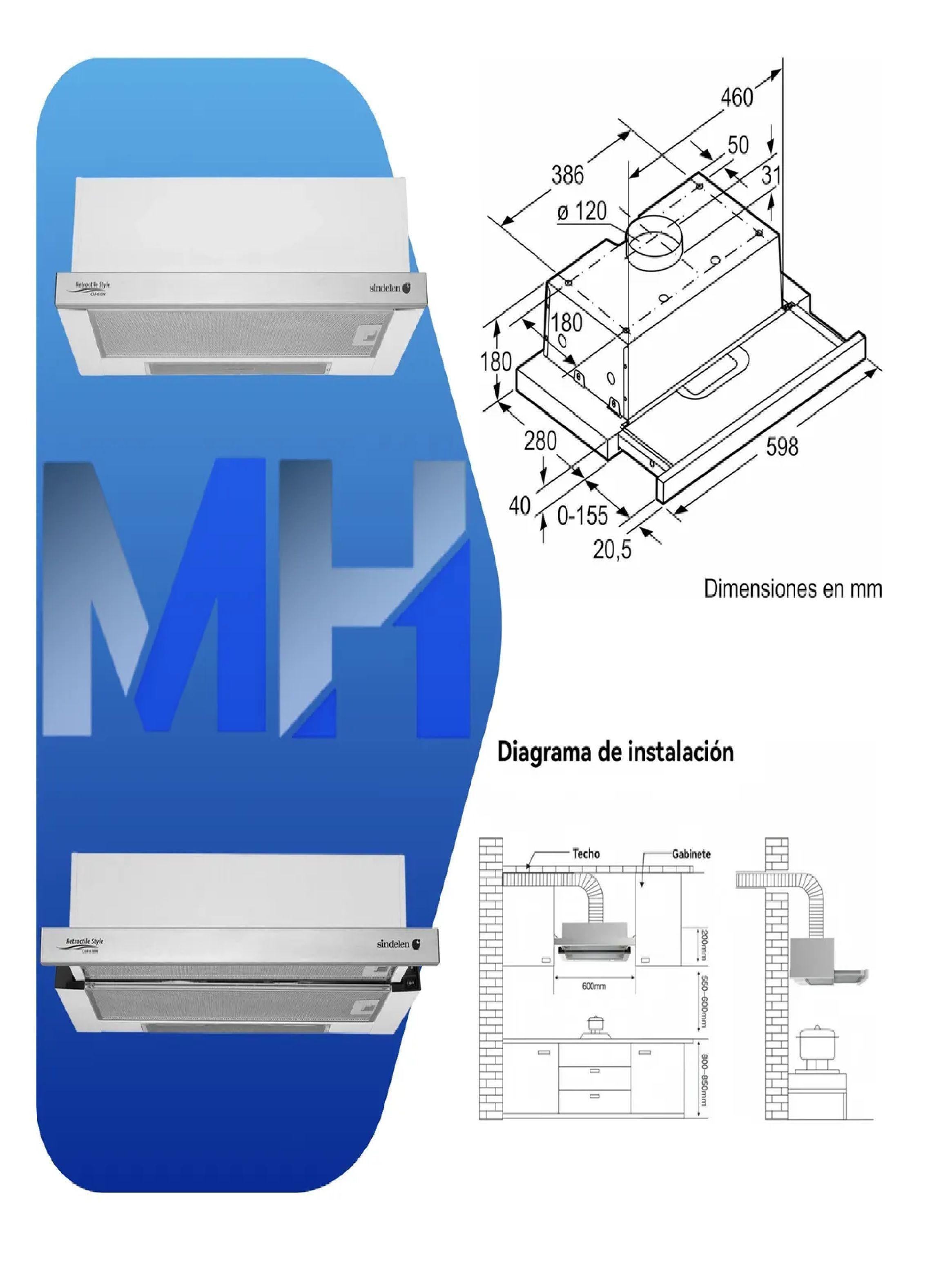 Campana Retractil Sindelen Car-610in Adios A Humos Y Olores-3
