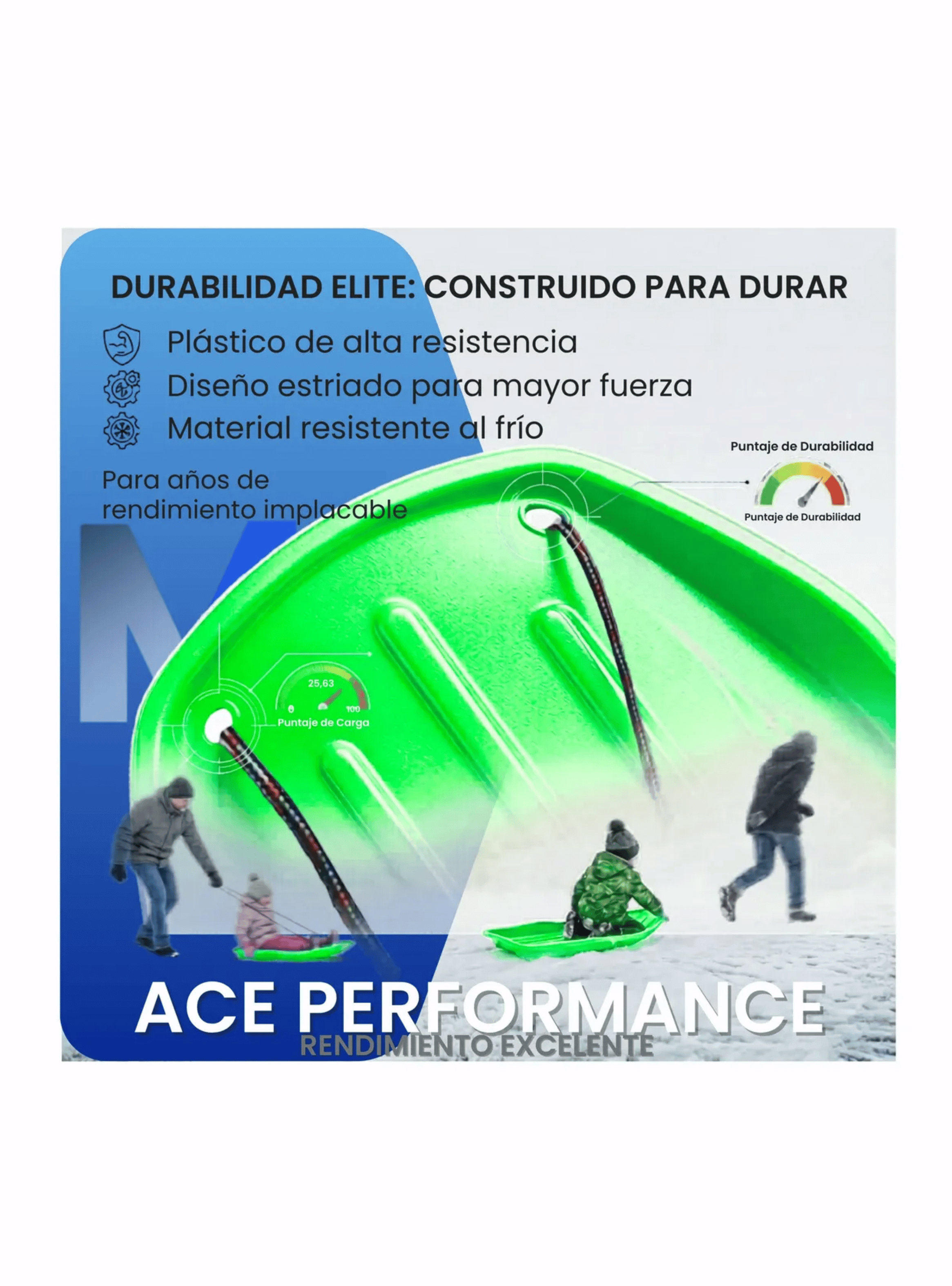Trineo Nieve Deslizador Infantil Adulto 2puestos 120 Cm Verde-4