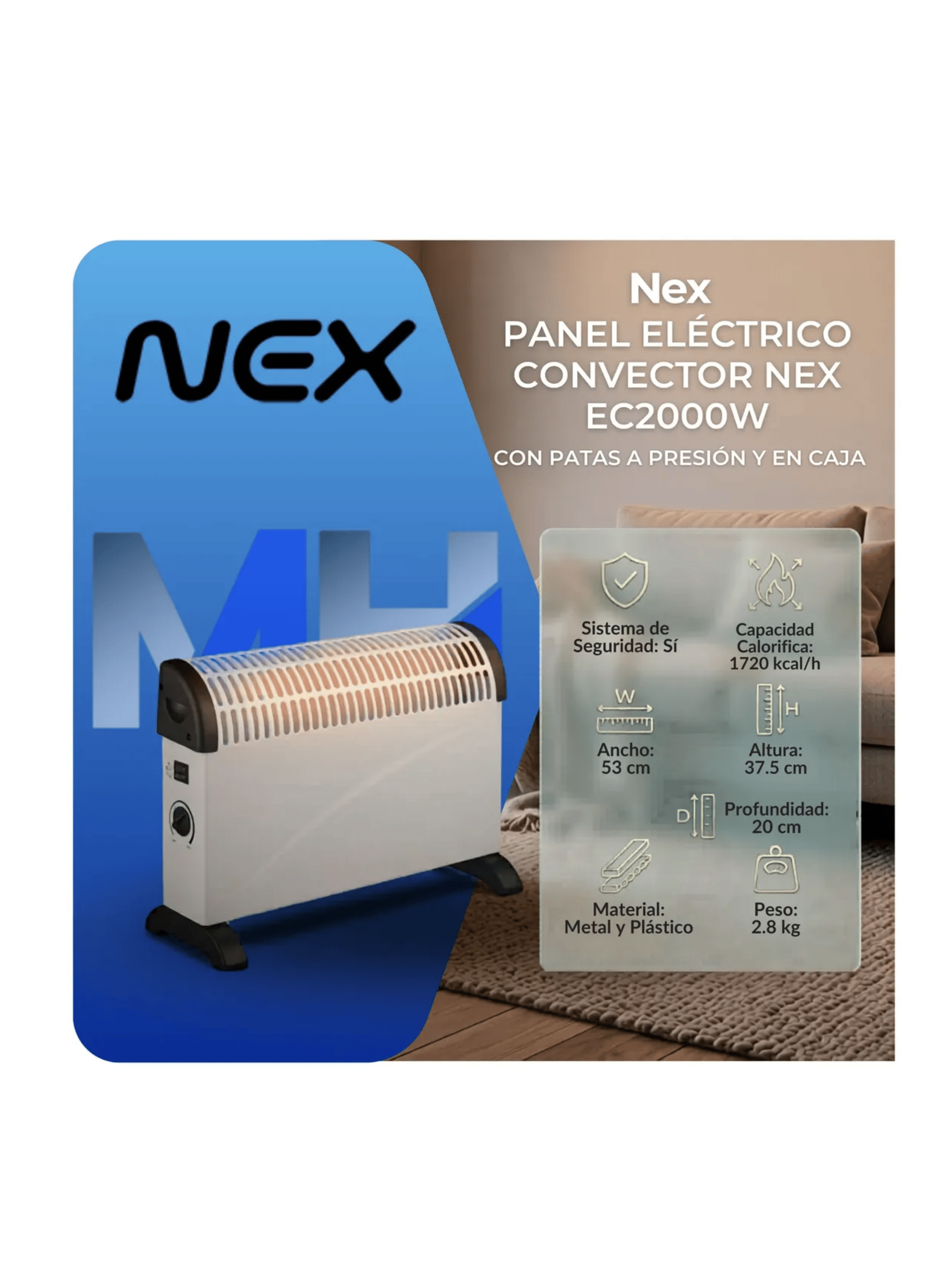 Pack 2 Convector Electrico Nex Ec2000 1800w Calor Eficiente-4
