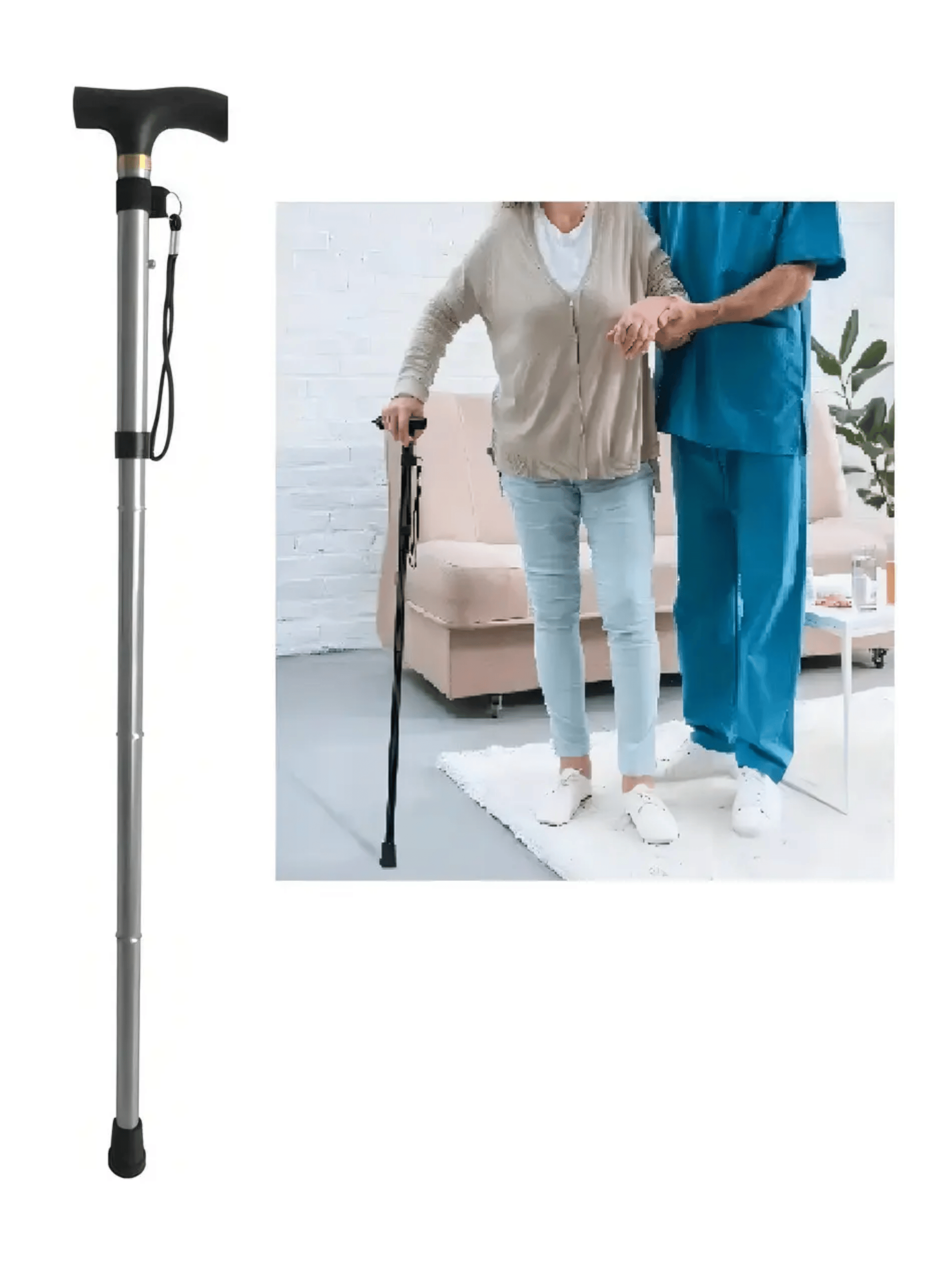 Bast n Ortop dico Plegable De Aluminio Con Mango En T Ajustable De 85 A 95 Cm Plateado-1