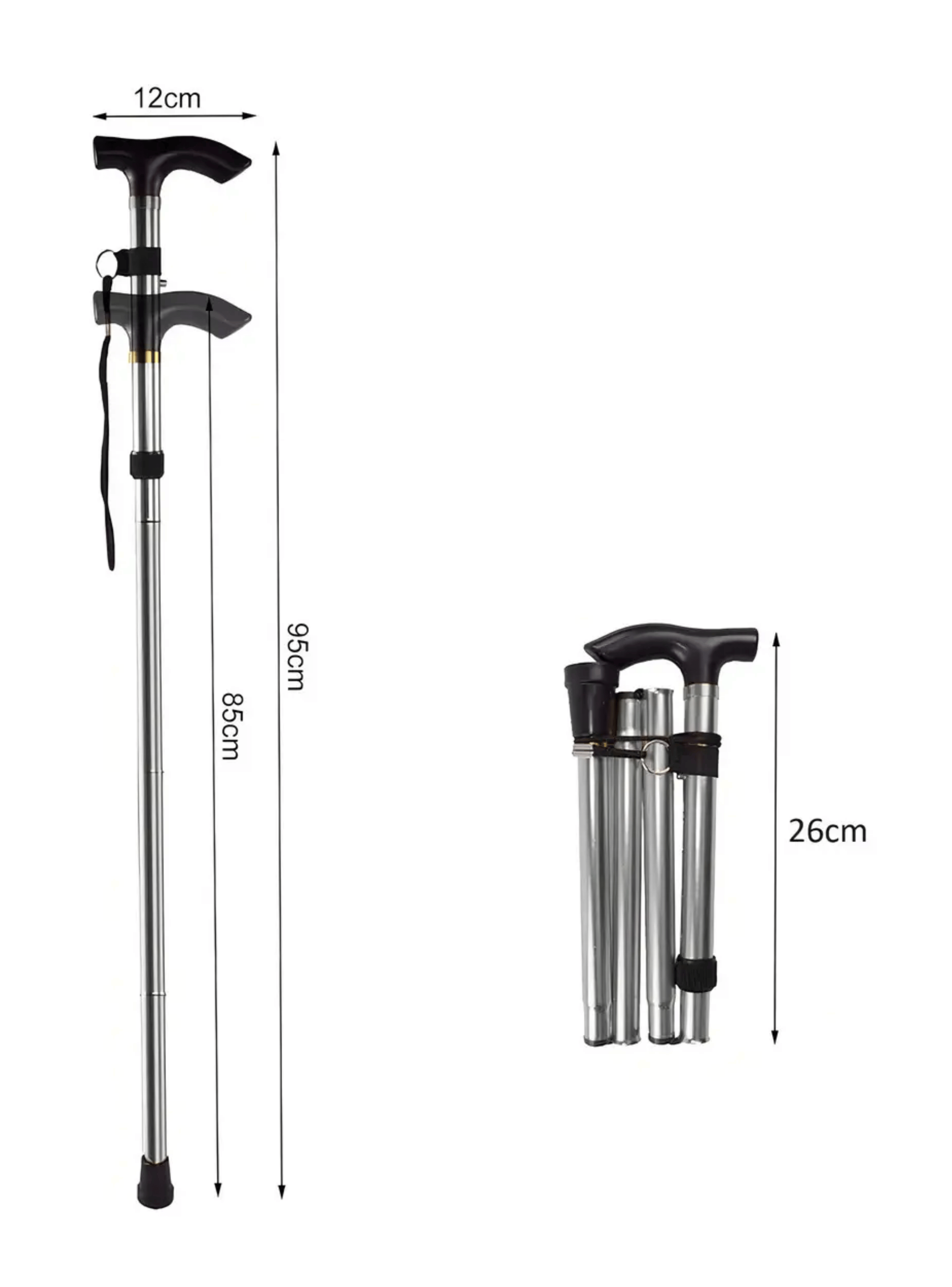 Bast n Ortop dico Plegable De Aluminio Con Mango En T Ajustable De 85 A 95 Cm Plateado-2