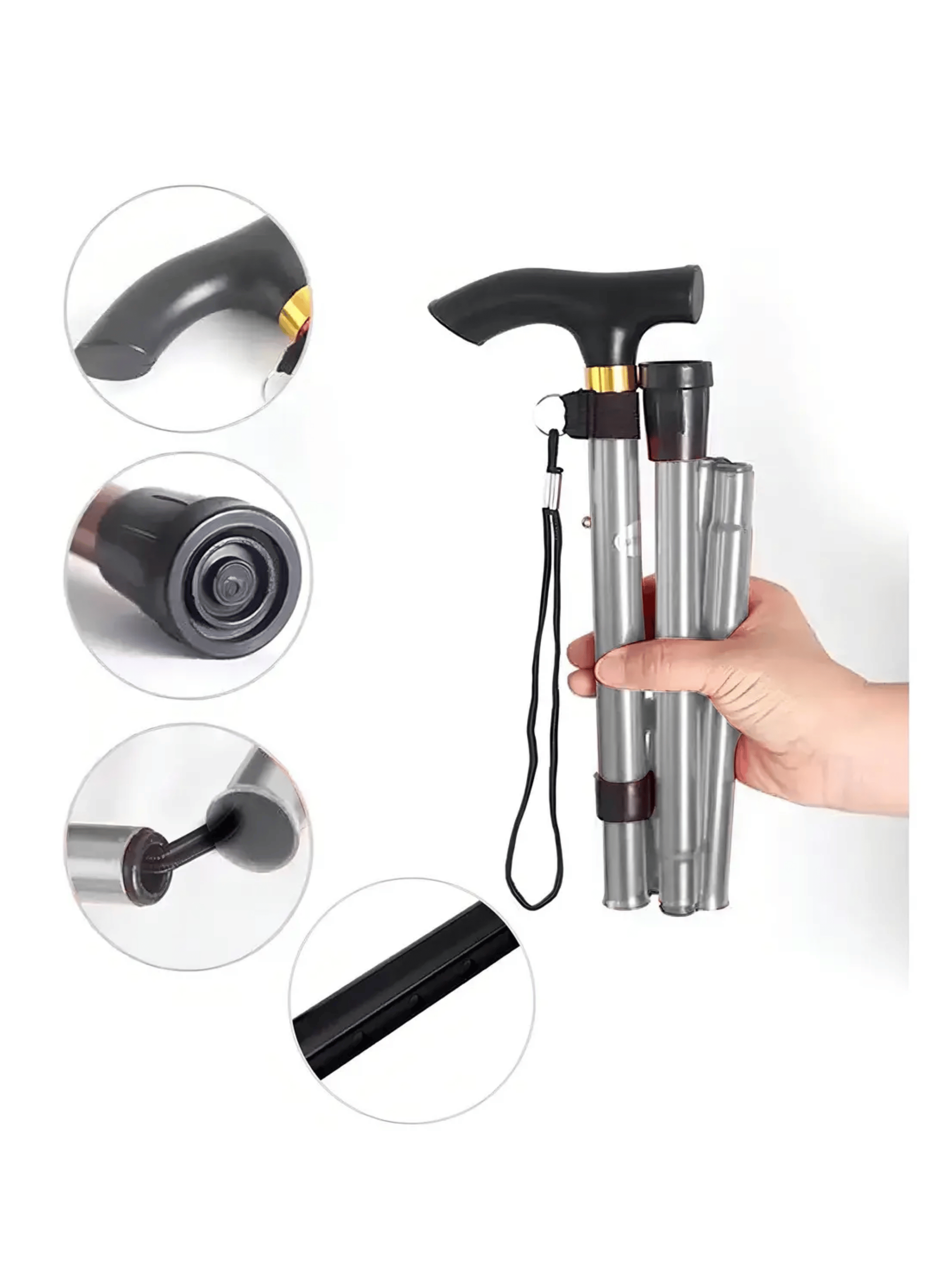 Bast n Ortop dico Plegable De Aluminio Con Mango En T Ajustable De 85 A 95 Cm Plateado-4