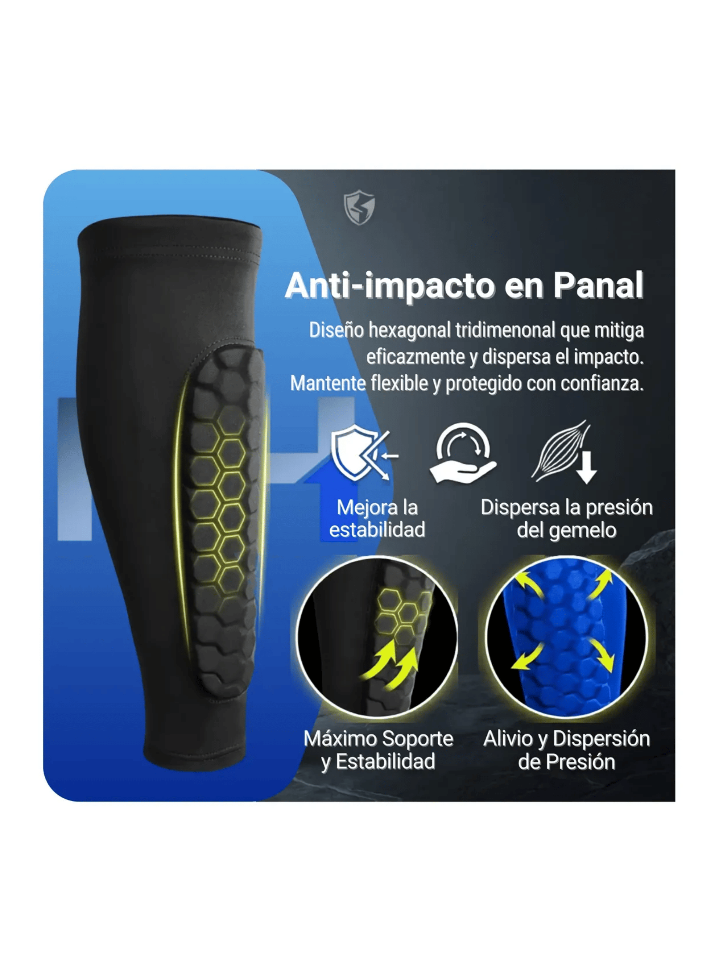 Pantorrilla Manga Compresion Espinillera Panal Futbol Deportivo Negro Talla M-3