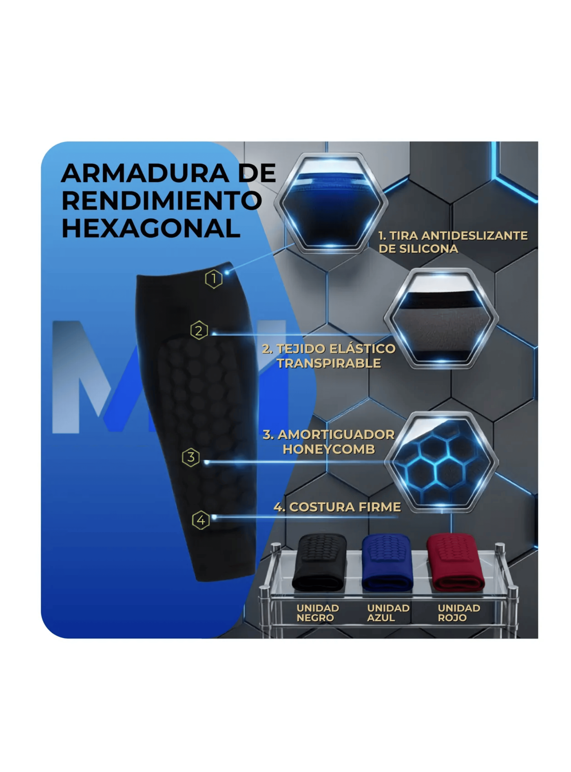 Pantorrilla Manga Compresion Espinillera Panal Futbol Deportivo Negro Talla M-4