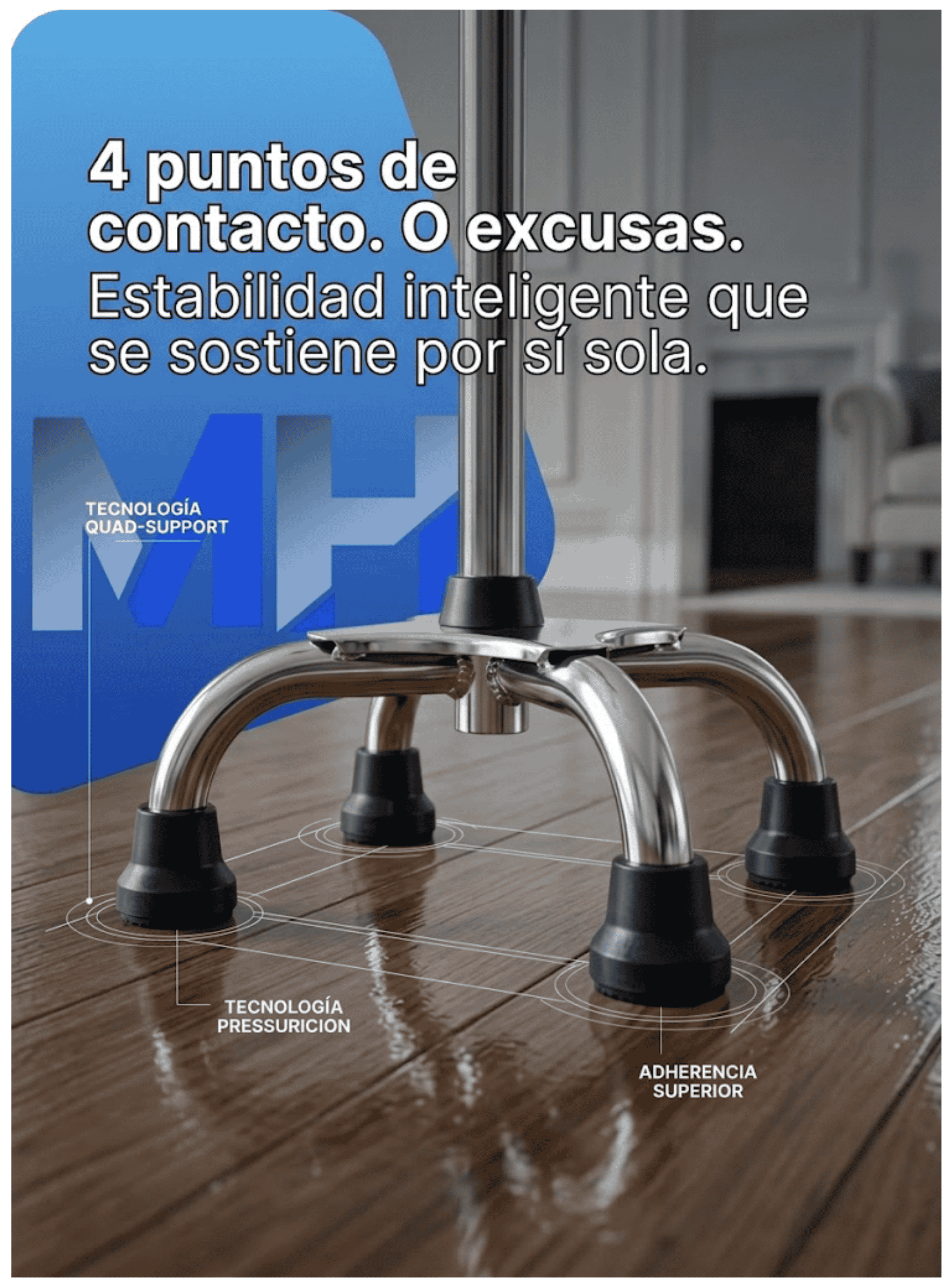 Baston Ortopedico Cuadruple 4 Apoyos Adulto Mayor Regulable-4