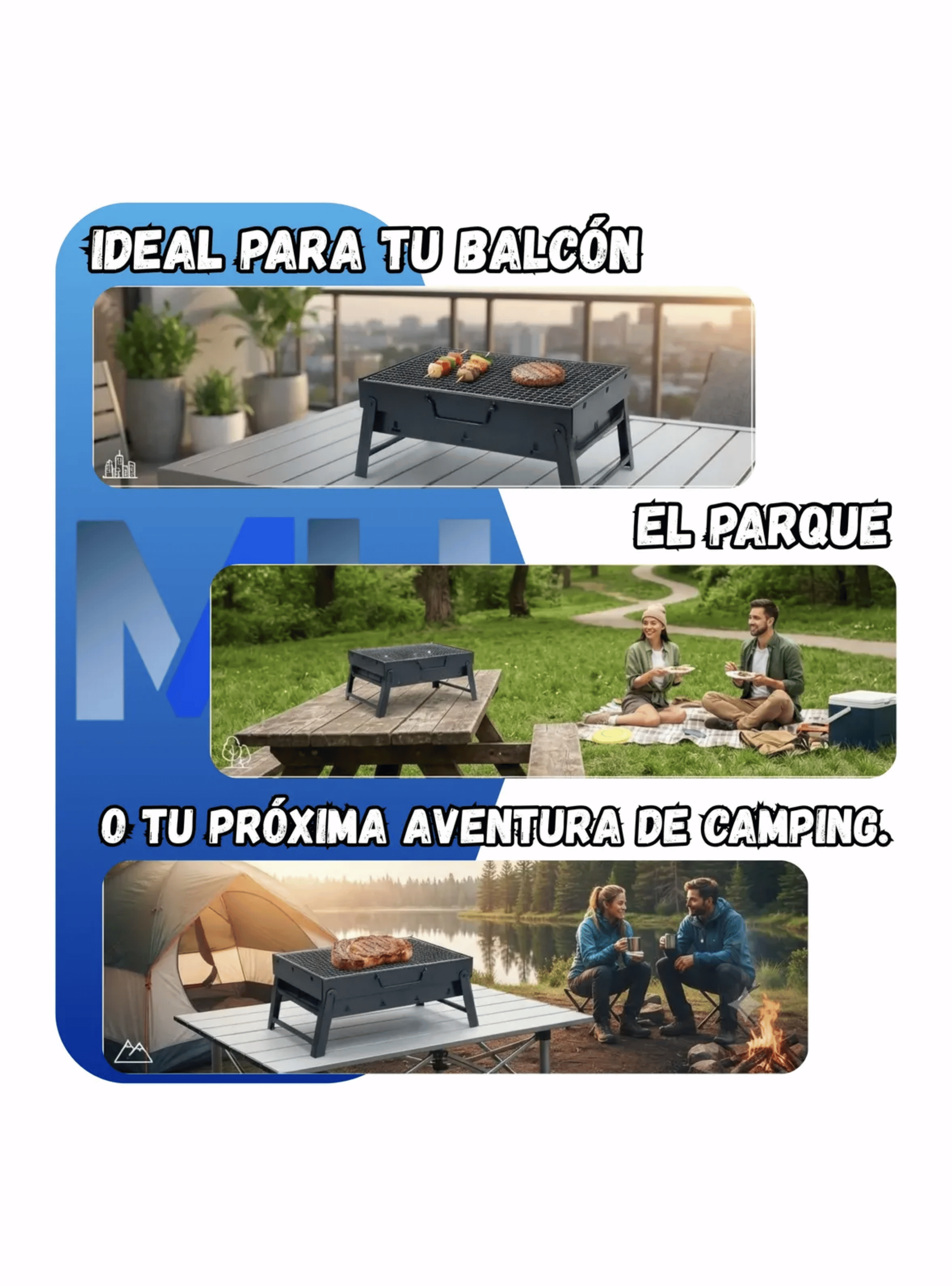 Parrilla A Carbon Portatil Camping Compacta Pozo Fuego 36cm-4