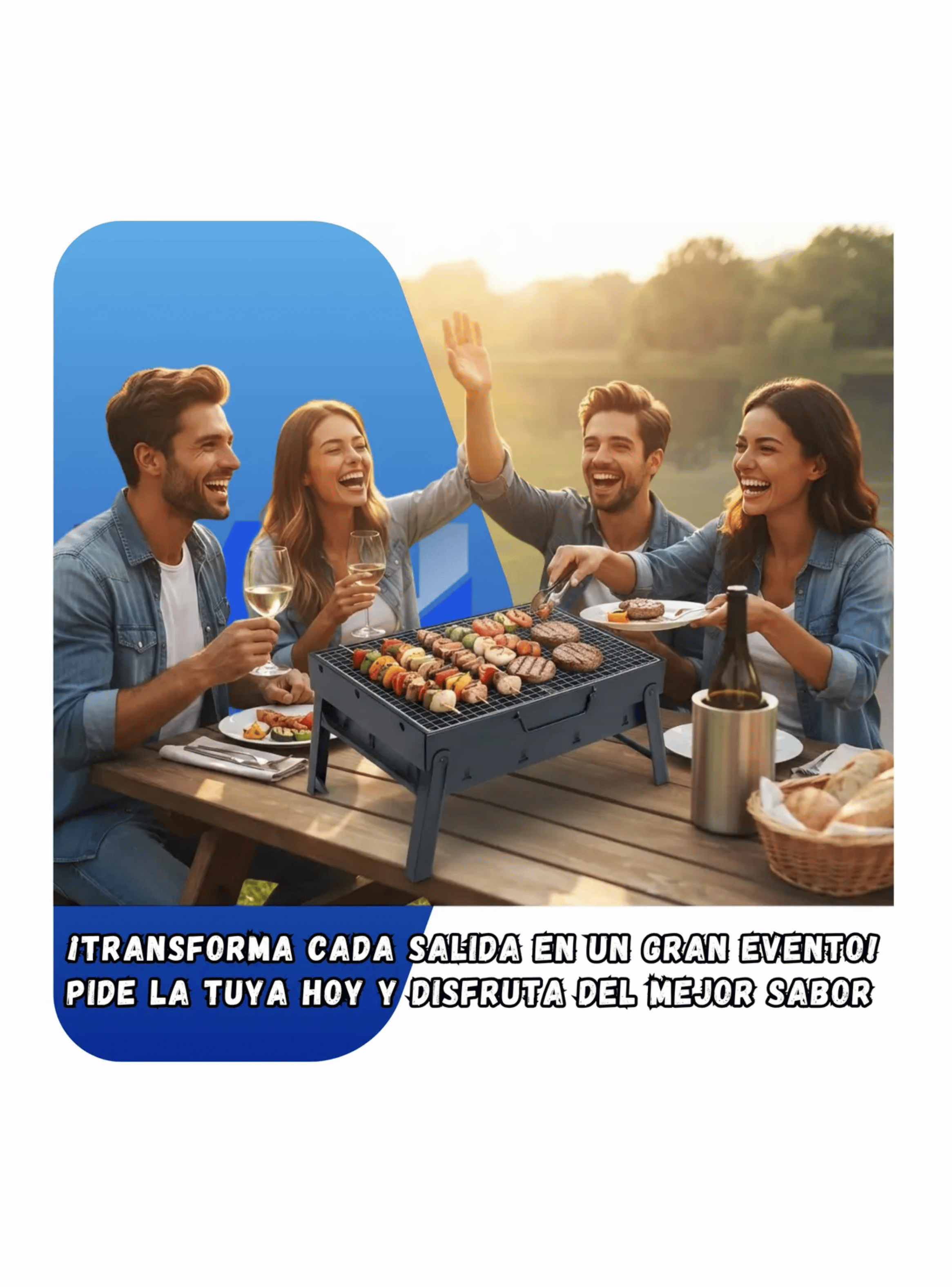 Parrilla A Carbon Portatil Camping Compacta Pozo Fuego 36cm-5