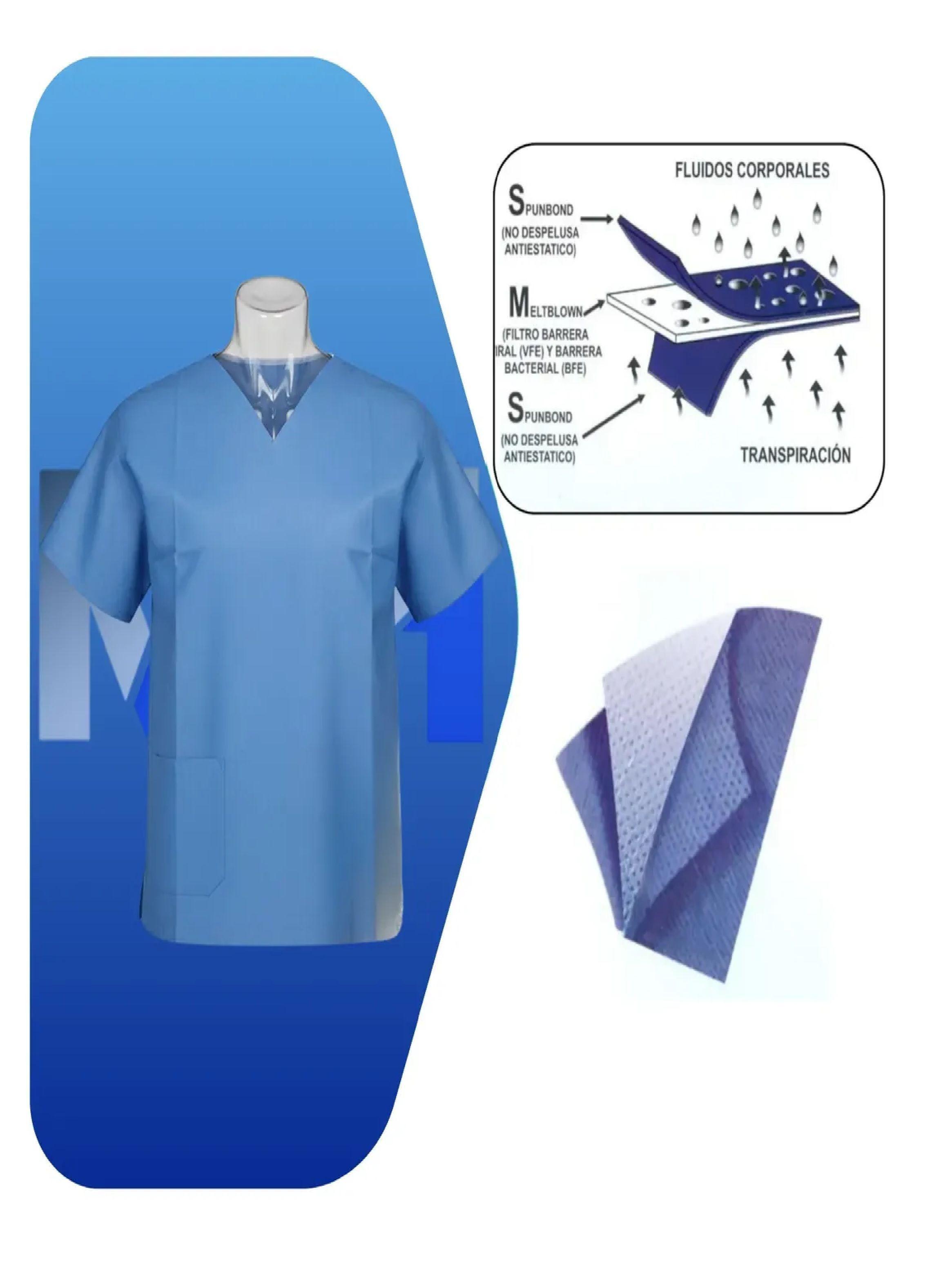 Camisa Clinica Desechable Tela Sms Azul Cranberry-2