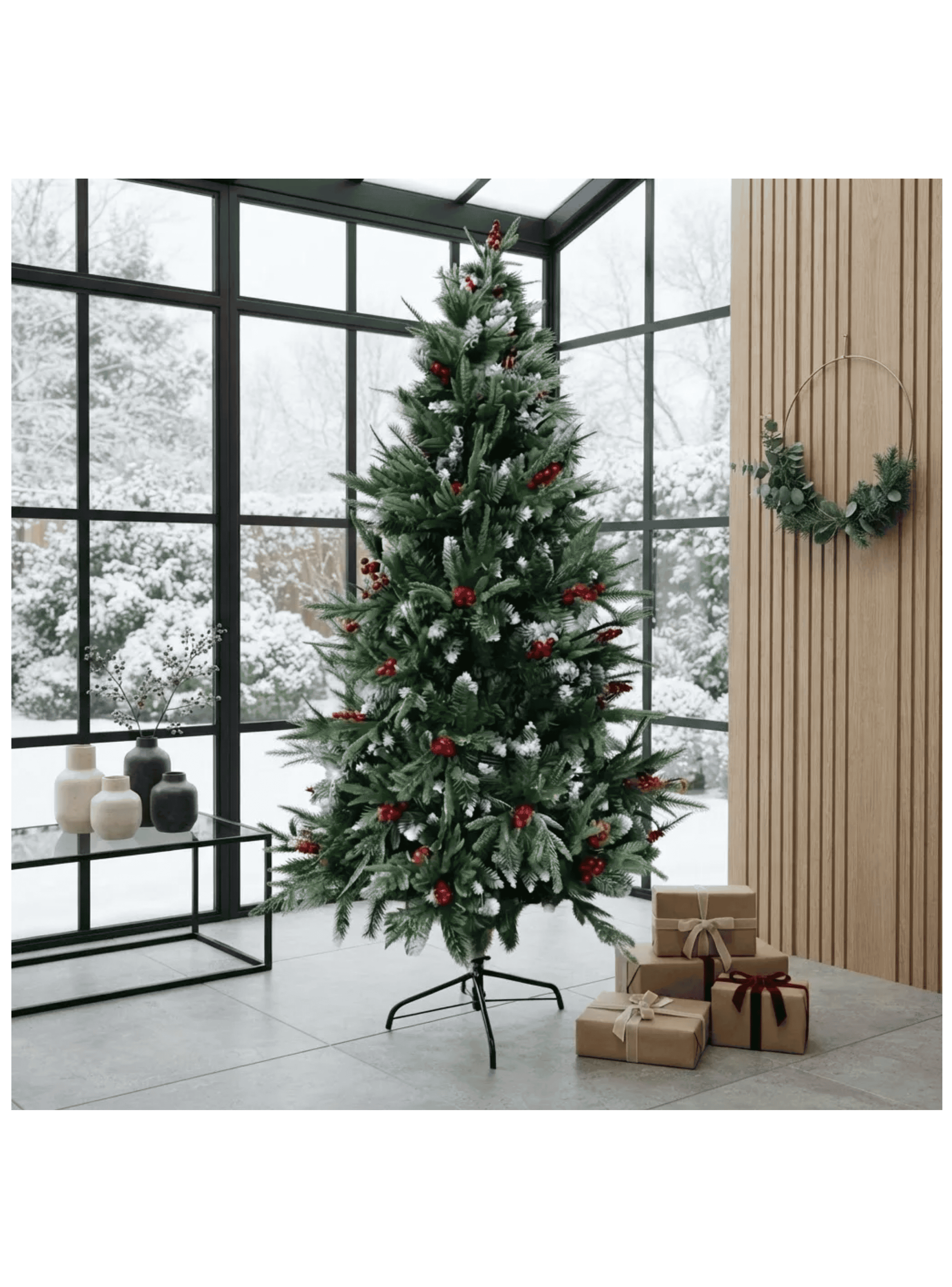 Arbol De Navidad Nevado Con Frutos Rojos A Elegir Tama o-0