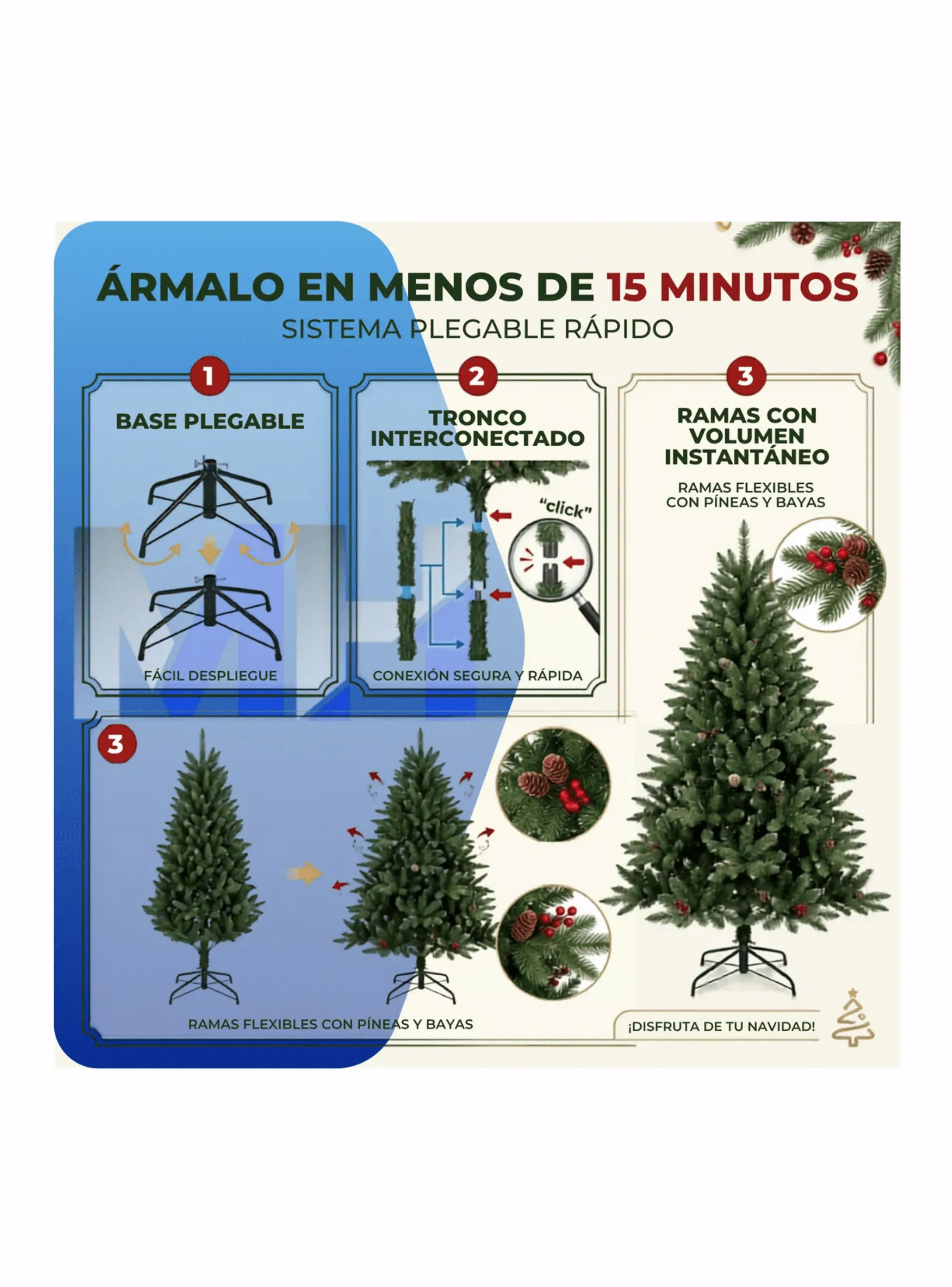 Arbol De Navidad Nevado Con Frutos Rojos A Elegir Tama o-6