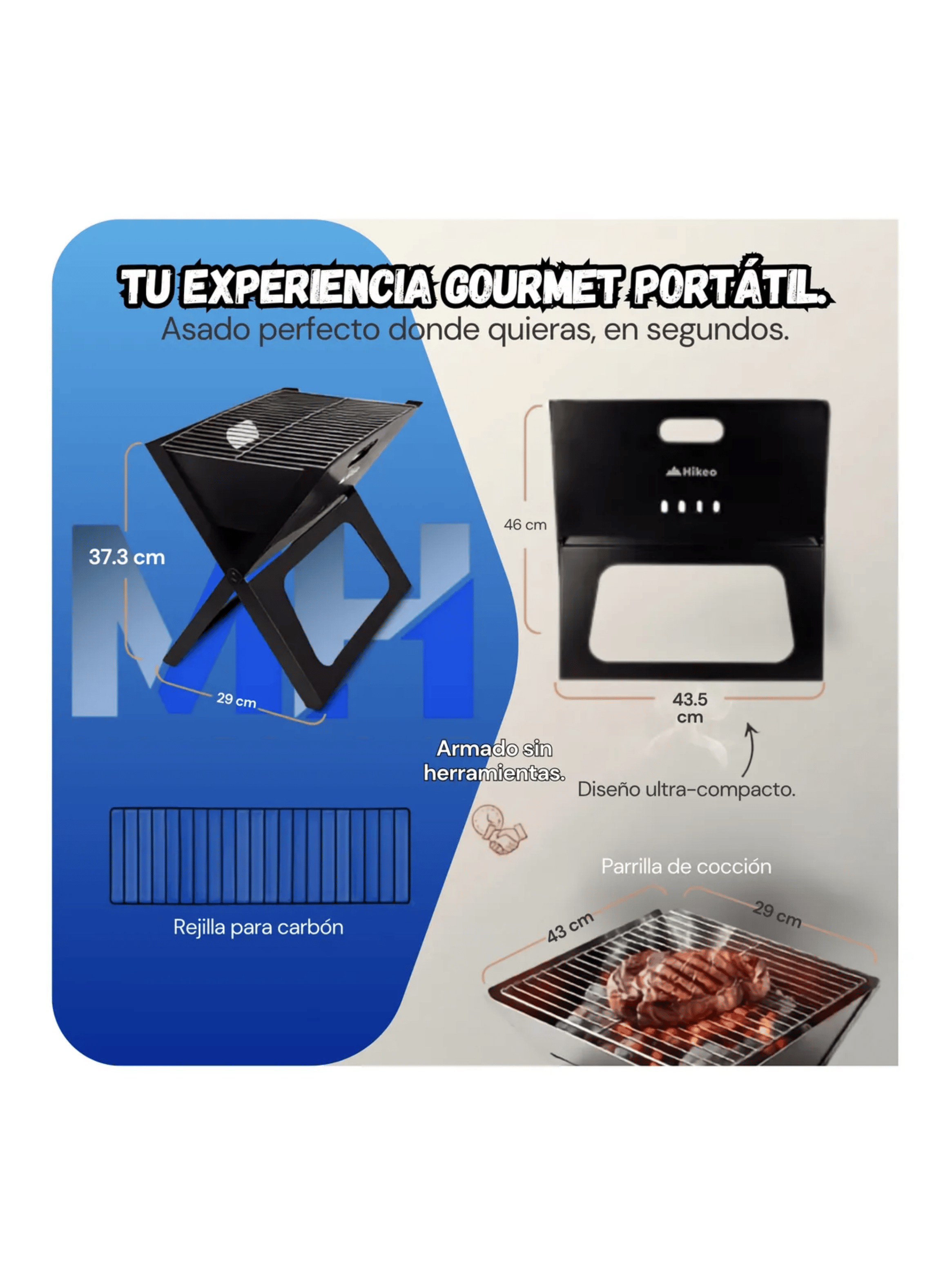 Parrilla Portatil Plegable A Carbon Asados Camping 44x29cm-2