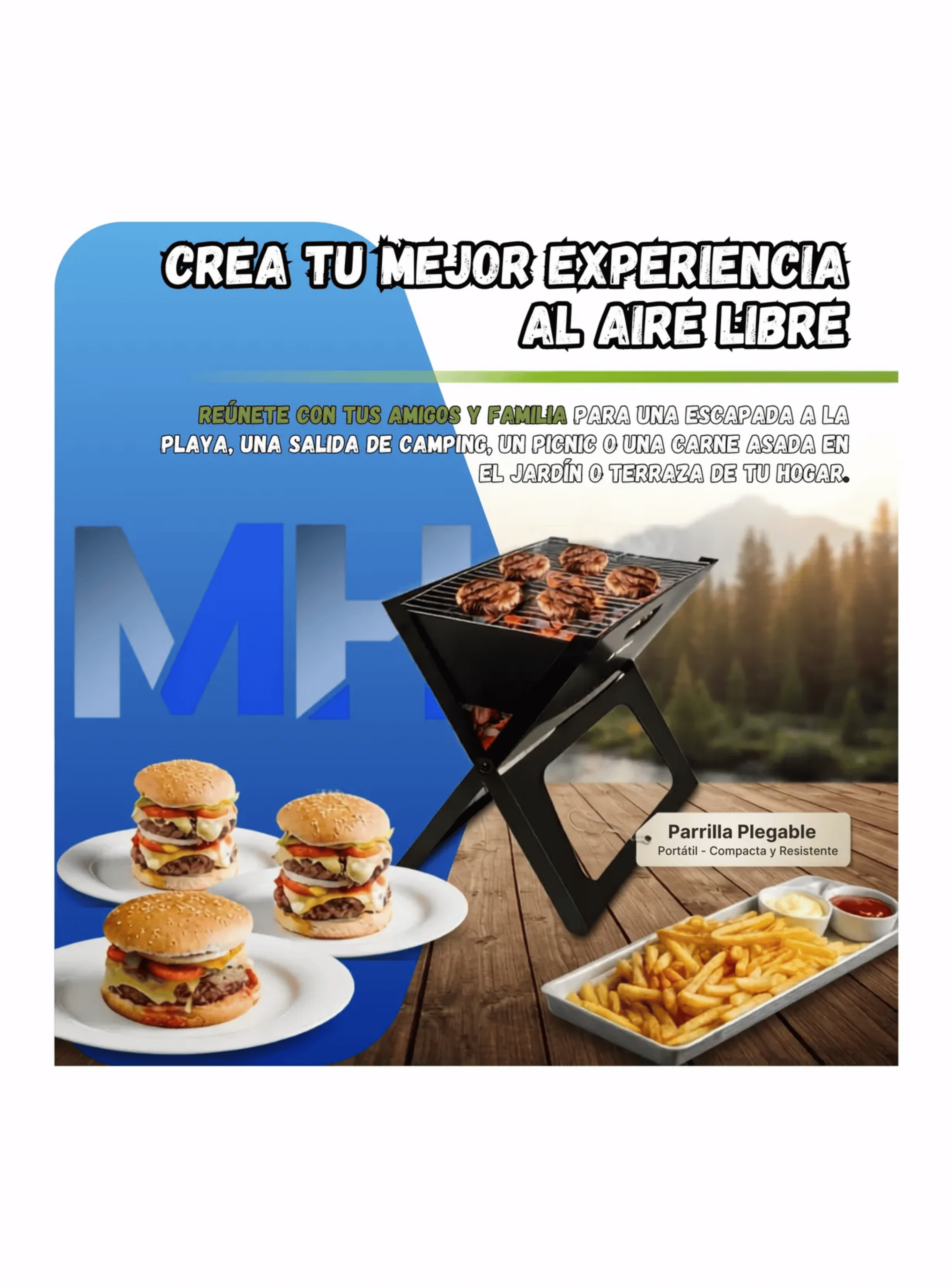 Parrilla Portatil Plegable A Carbon Asados Camping 44x29cm-3