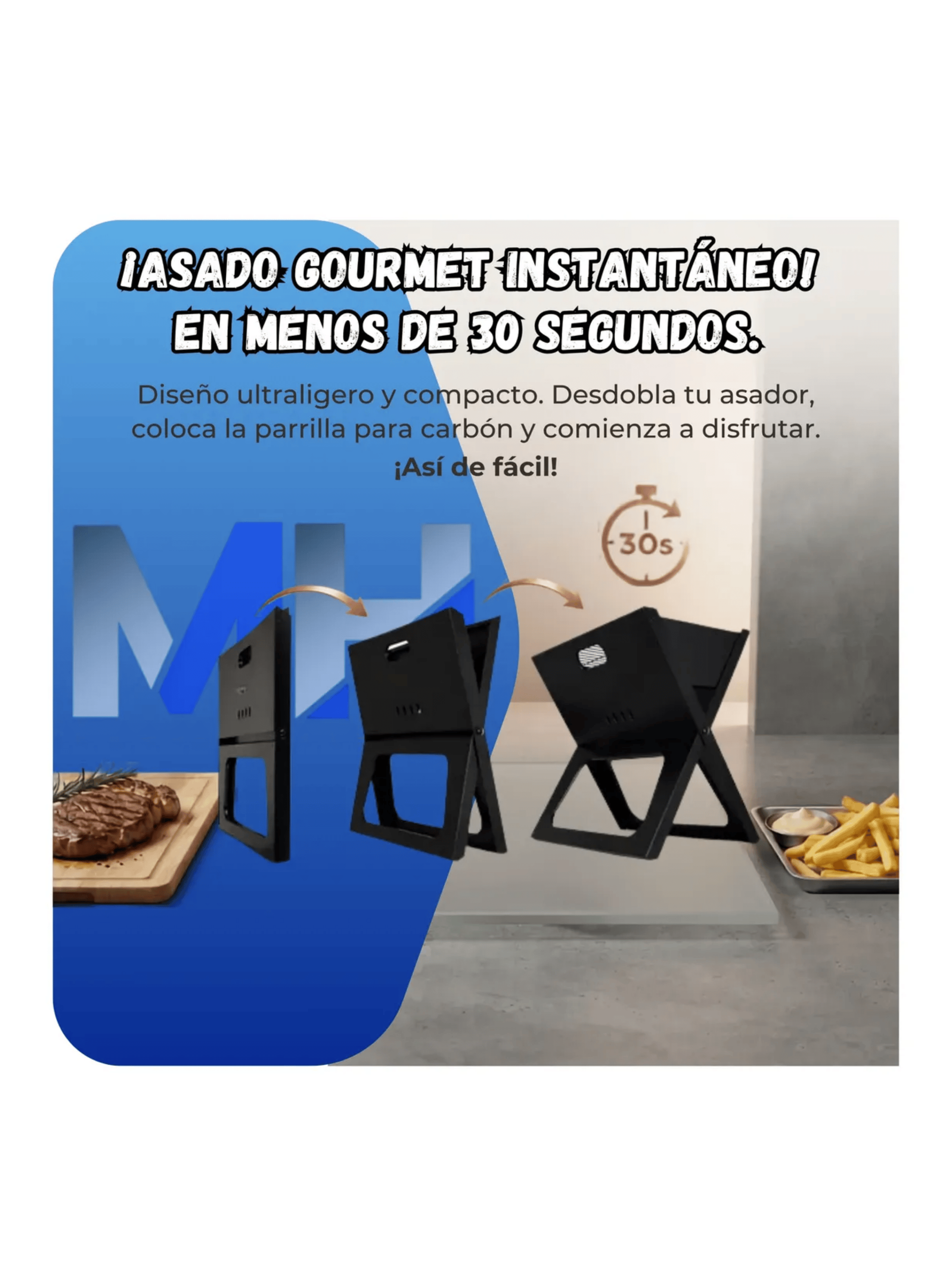 Parrilla Portatil Plegable A Carbon Asados Camping 44x29cm-4
