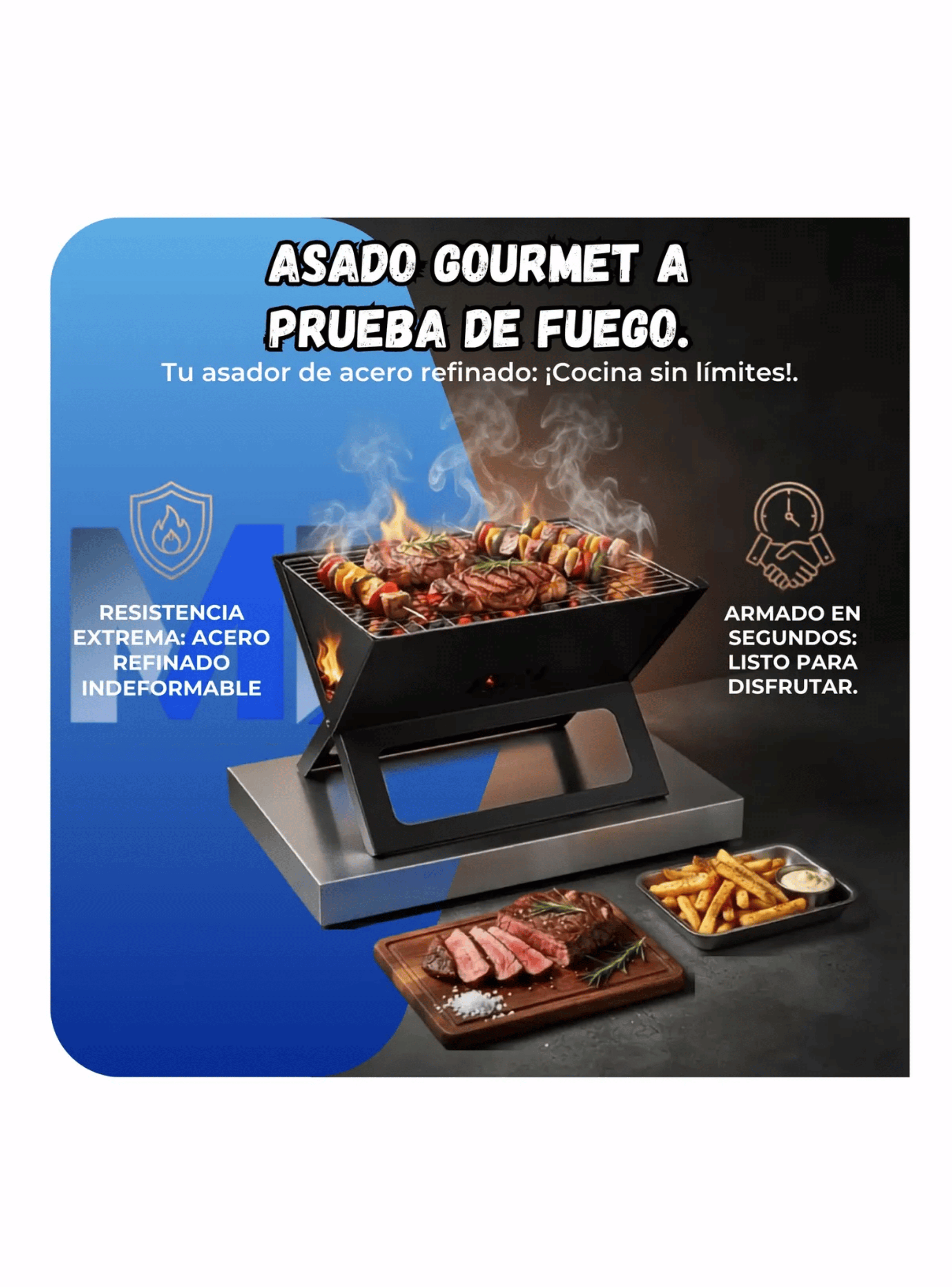 Parrilla Portatil Plegable A Carbon Asados Camping 44x29cm-6